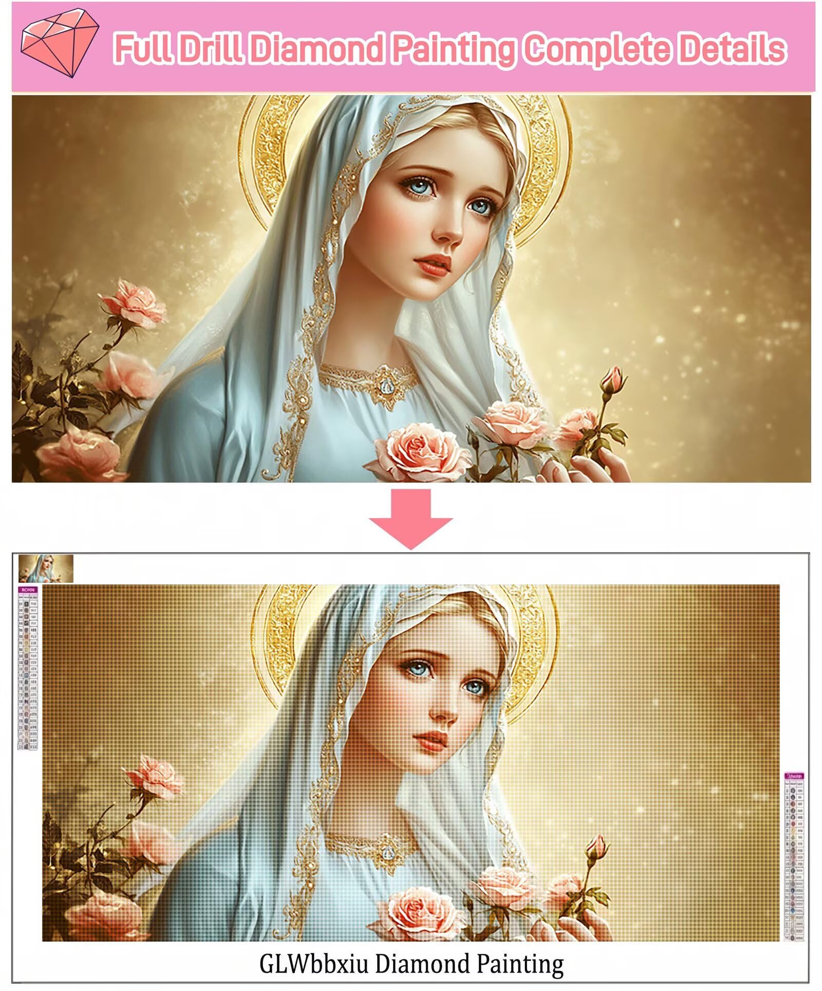Diamond Painting Rose Diamant Painting Bilder Frau Runder Full Drill DIY Set Erwachsene Diamanten Kinder Bastelset, Kreatives für Erwachsene Mosaik Bastelset für Home Decor Wand Deko, 60x120cm,Cod-957
