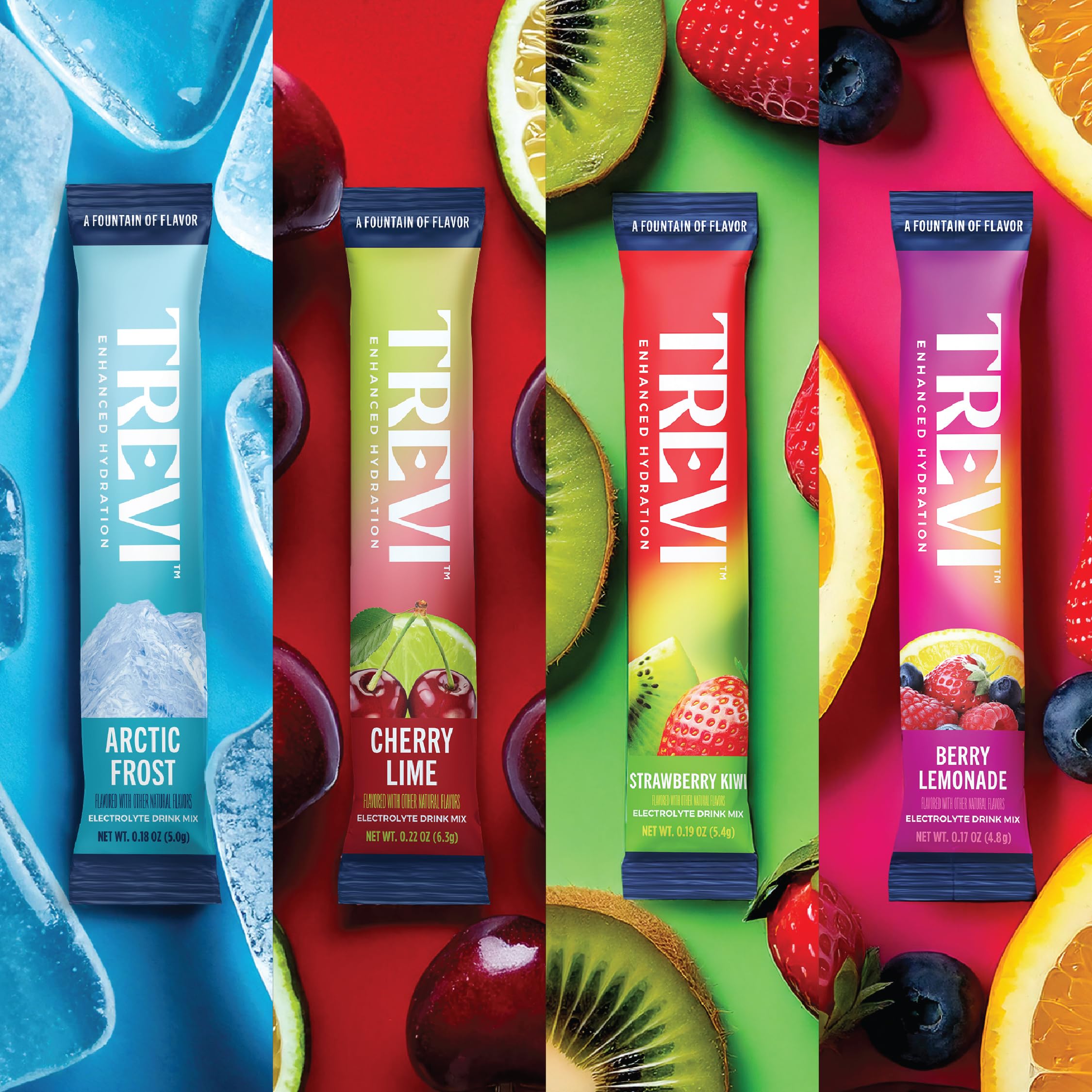 TREVI™ Everyday Sugar Free Electrolytes - Essential Drink Mix Hydration Powder Packets - 28 Count - Favorites Variety Pack - Cherry Lime, Strawberry Kiwi, Berry Lemonade, Arctic Frost - 3