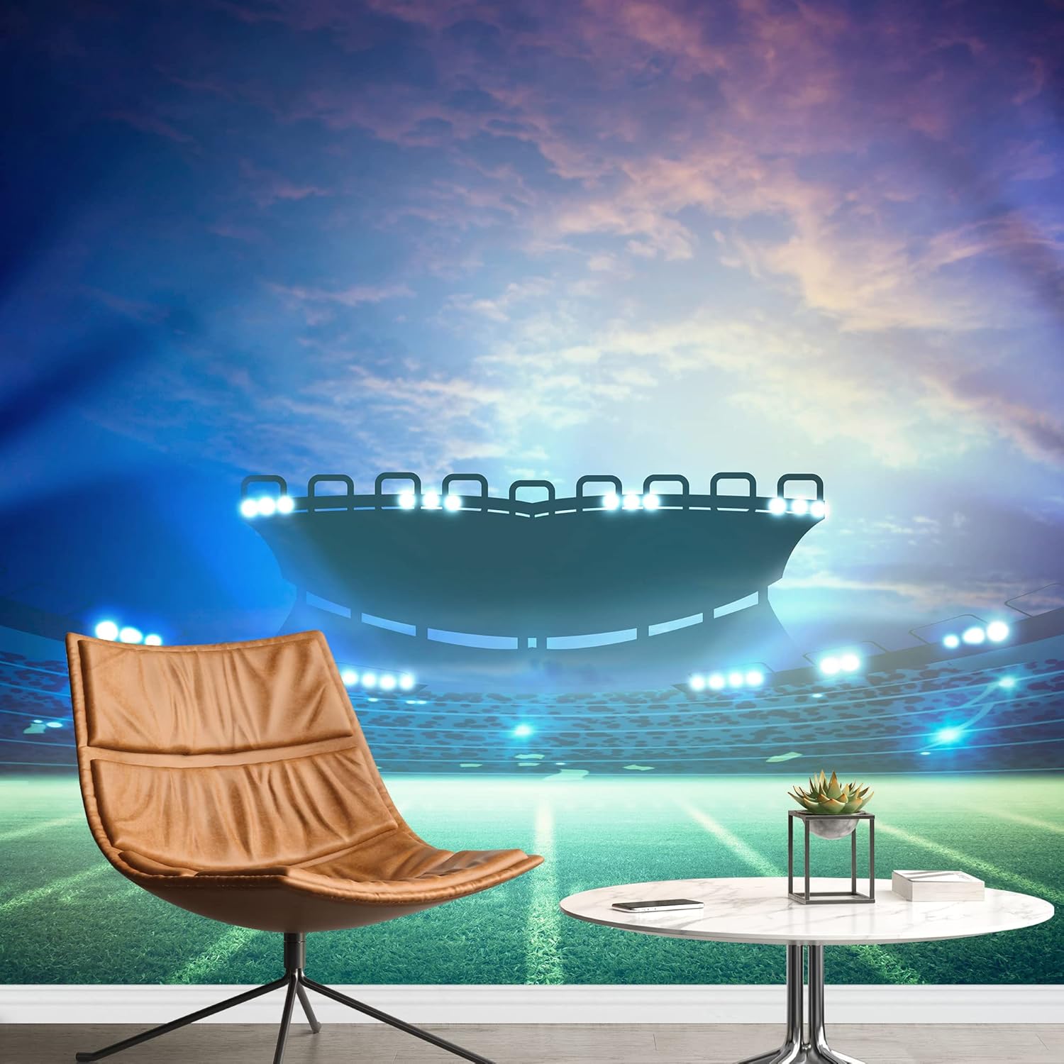 wall26 Removable Wall Sticker/Wall Mural Blue Neon Light Sunset Football Field Sports/Fitness Athlete Photography Realism Exercise Gym College for Living Room, Bedroom, Office - 66x96 inches