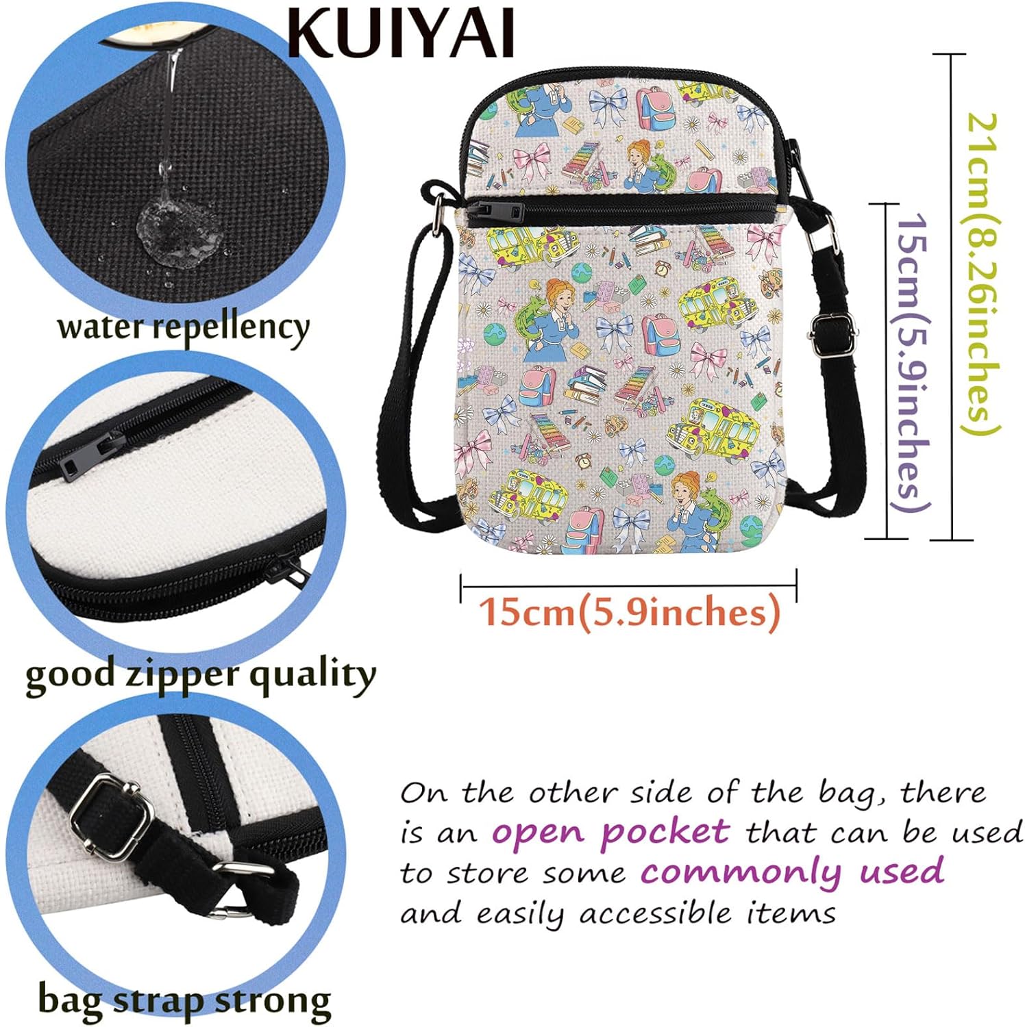 Magic Bus Inspired Messenger Bag Teacher Appreciation Gift Magic Crossbody Bag Frizzle Teacher Coquette Bus Gift (MagicBusFullCrossS) - Image 4