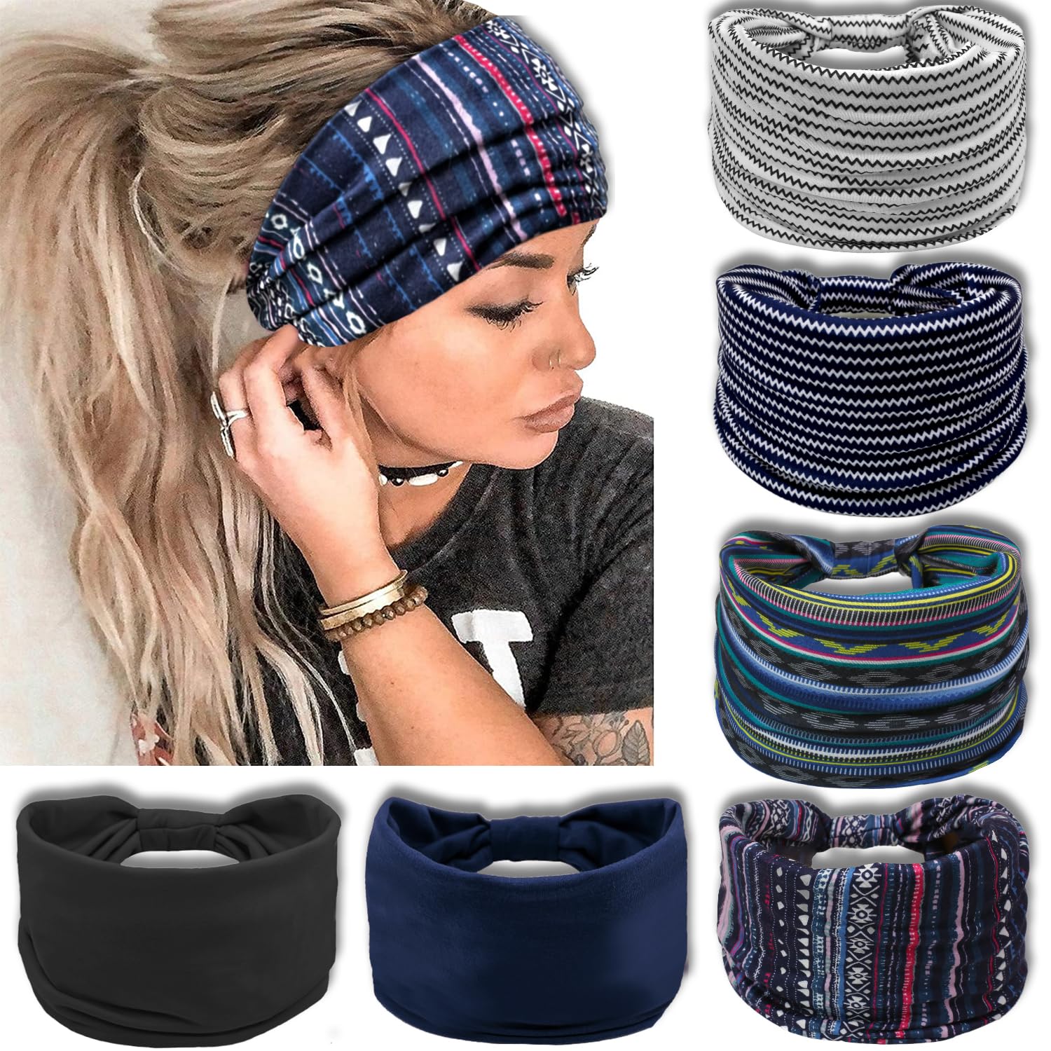 VENUSTE Wide Headbands for Women's Hair, Fashion Knotted Head Bands for Adult Women Hair Accessories 6PCS (Boho Set2)