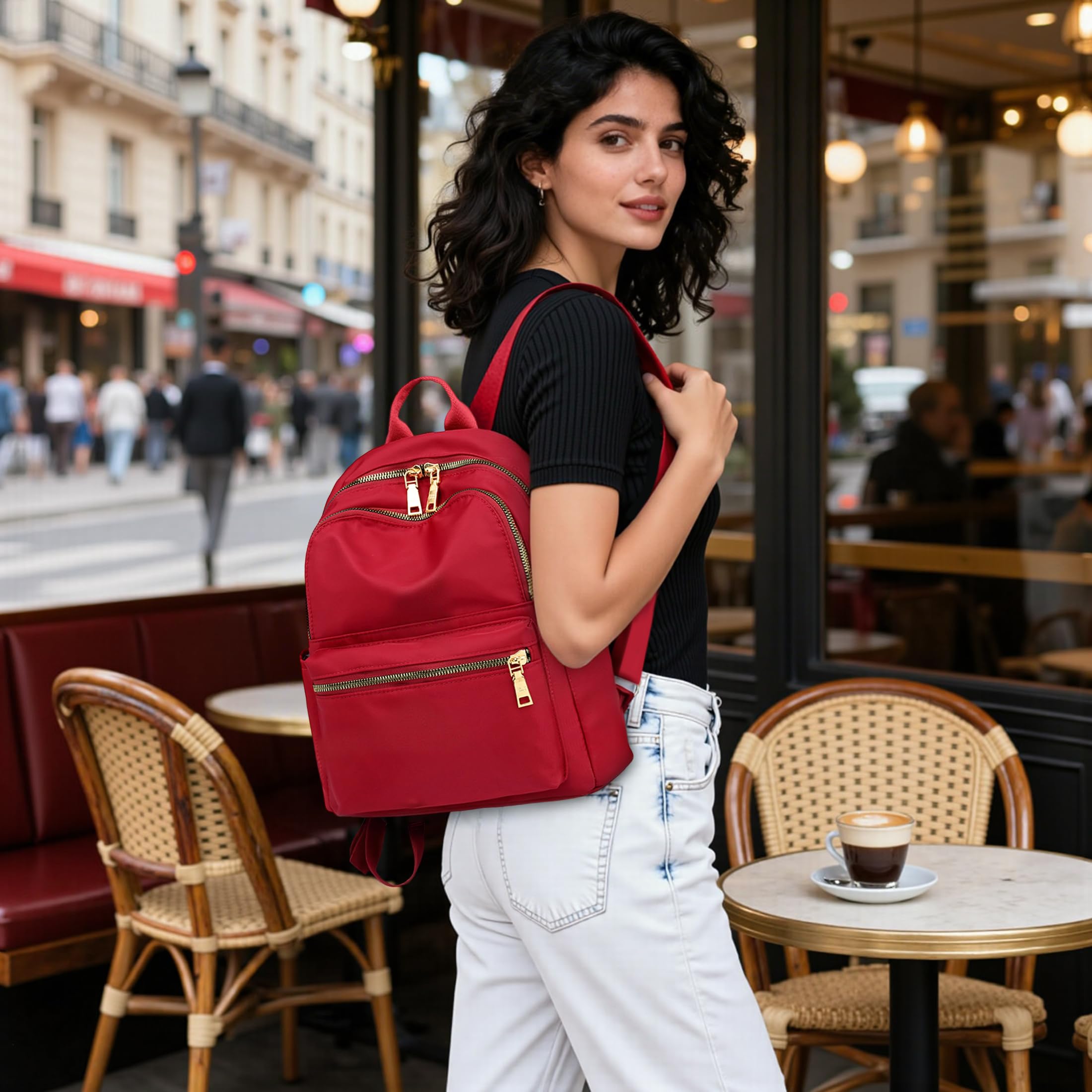 Zaino Donna in Nylon Leggero Multitasche – Zainetto Donna Casual per Città e Uso Quotidiano – Rosso Vino, Taglia L