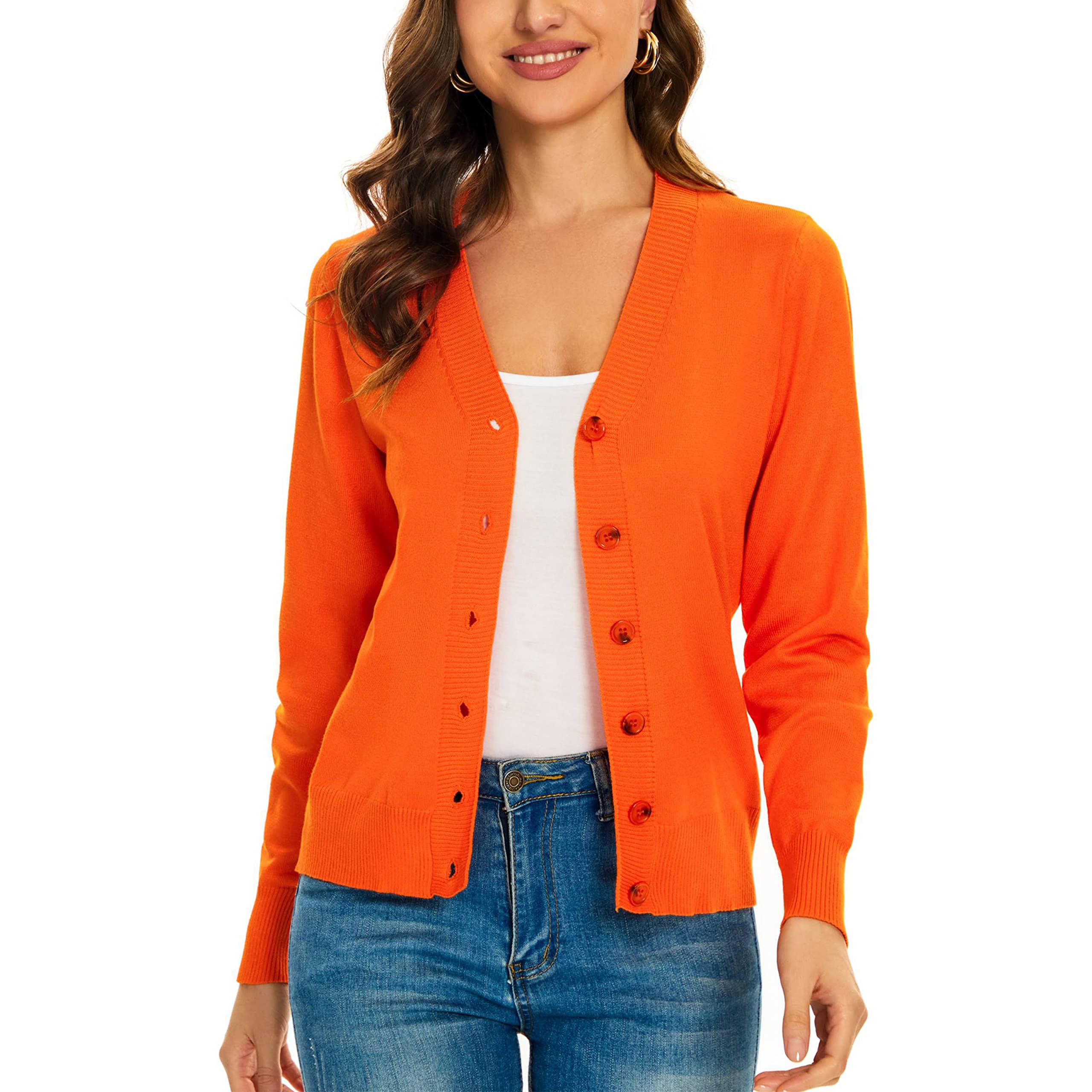 Women's V Neck Button Down Long Sleeve Cardigan Sweater