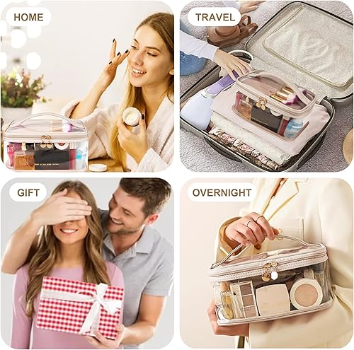 Miniatura 6 de Bolsa de aseo transparente, organizador de artículos de aseo de viaje transparente, gran apertura, bonita bolsa de maquillaje de viaje, artículos