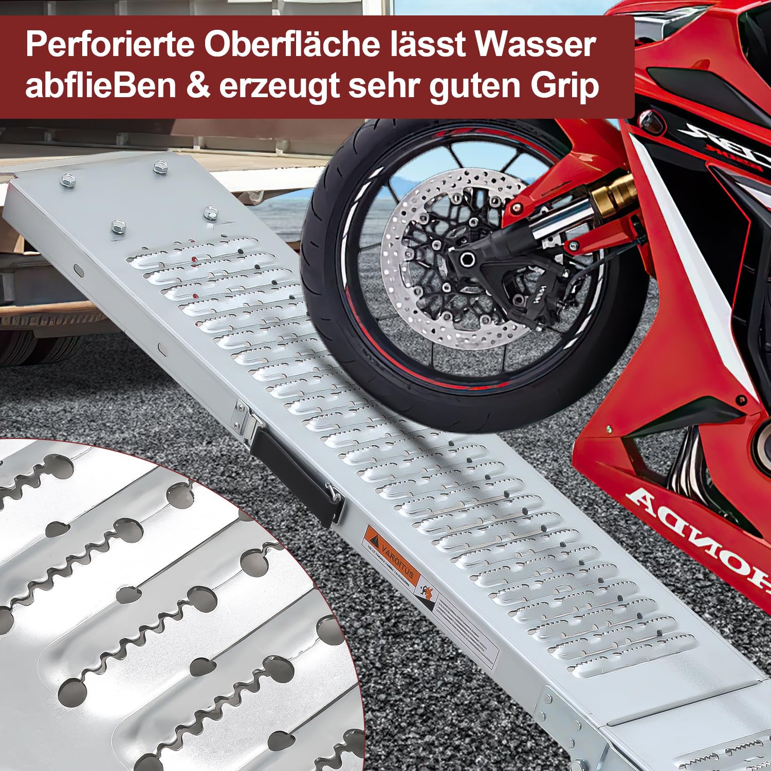 Rampa plegable de 2 unidades, capacidad de carga de 400 kg, 190 × 22,5 × 4,5 cm, rampa de acceso para coches y coches, rampa de carga para motocicleta, cortacésped y silla de ruedas
