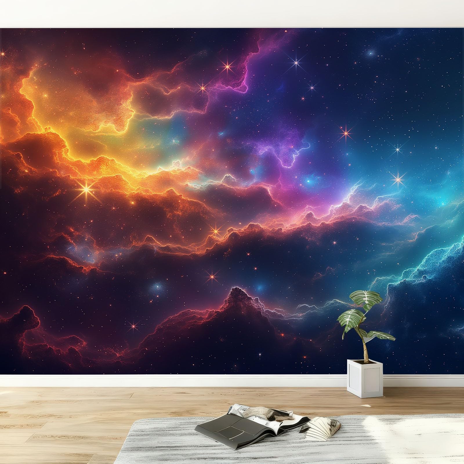 Verträumt Galaktyka - tapeta ścienna, szer. 200 x wys. 140 cm, fioletowa, wysokiej jakości tapeta z włókniny do salonu, sypialni, nowoczesna dekoracja ścienna XXL, efekt 3D, obraz ścienny, korytarz