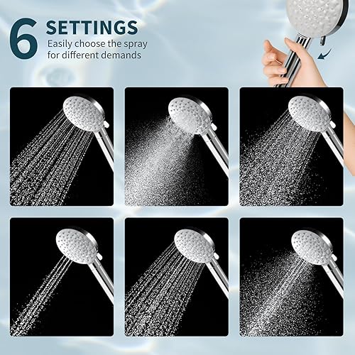 Miniatura 6 de Cabezal de ducha filtrado con mano, cabezal de ducha de alta presión con 6 modos de pulverización con filtros, cabezal de ducha desmontable, filtros