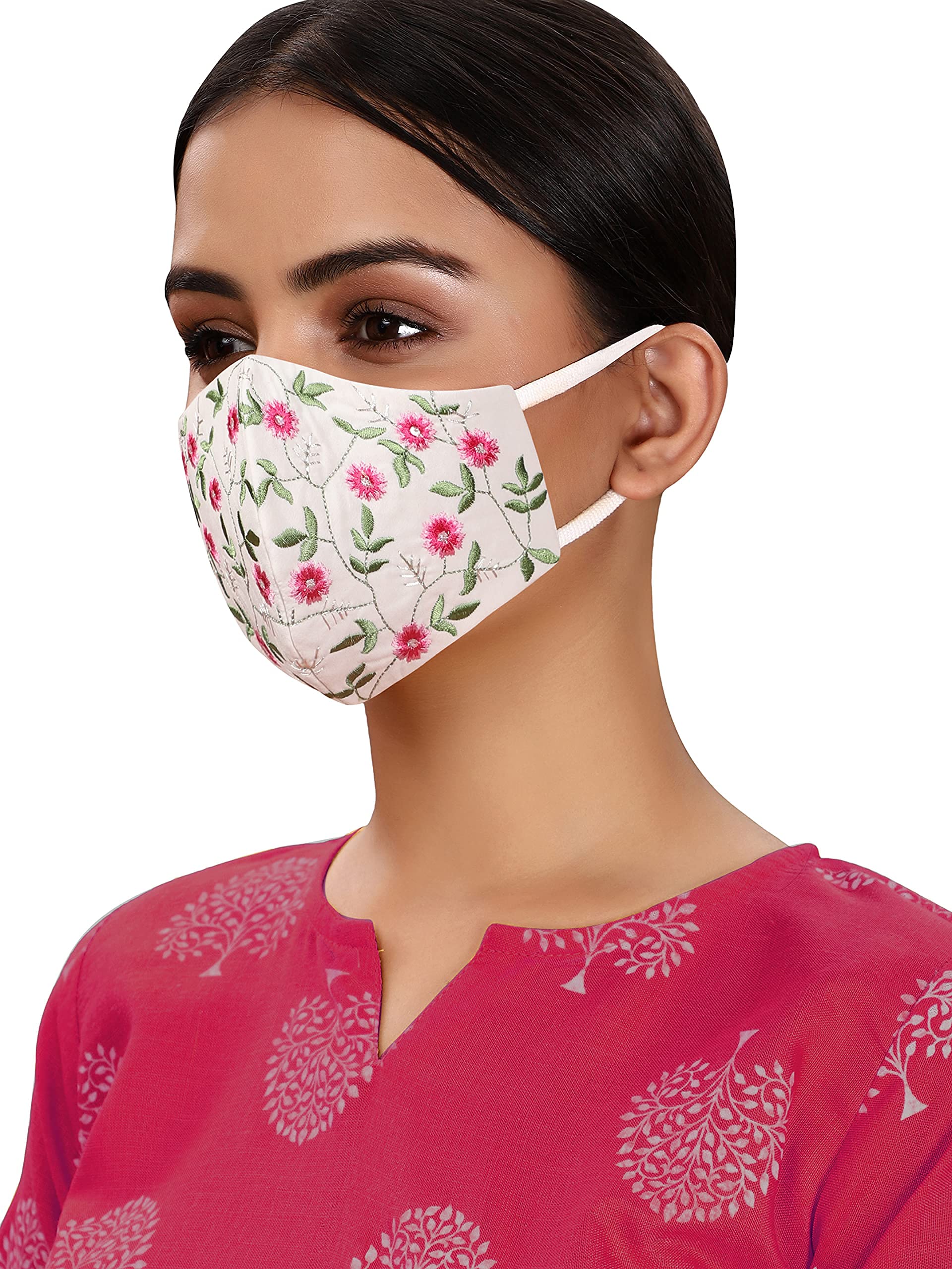 MASQ By Q-One 4 Layer Washable, Reusable, Size Adjustable, Anti-Bacterial (BFE>99%) Embroidered Cotton Cloth Face Mask Combo for Women, Girls ​with Detachable Chain & Mask Bag (Cream-Large-Pack of 1) (B09HDSR72X) Amazon Price History, Amazon Price Tracker
