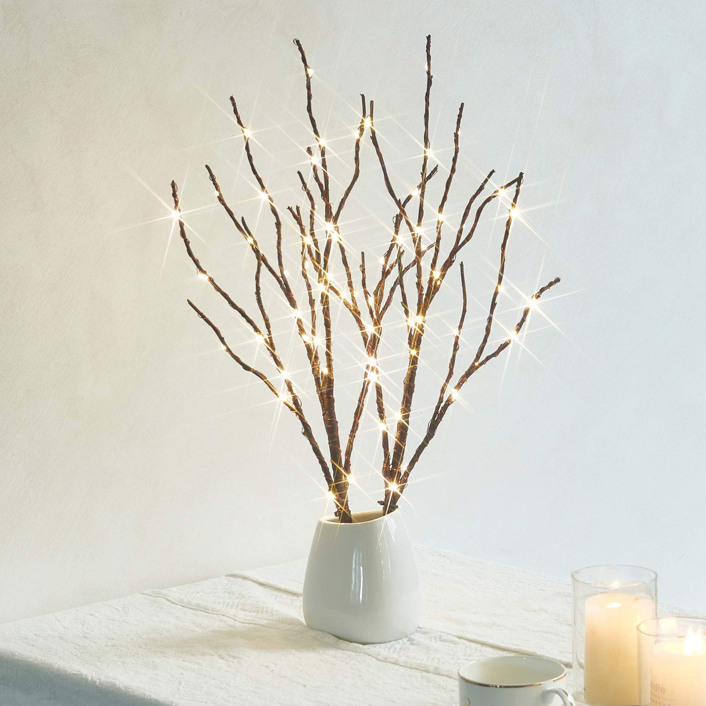 Fudios Lighted Branches with Timer 70 LED Fairy Lights 18in Battery Operated, Willow Branches with Lights for Vase Christmas Holiday Home Decor