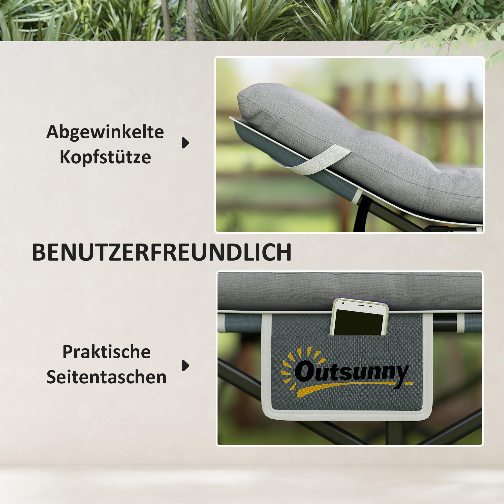 Outsunny Feldbett Faltbar mit Matratze 185 x 68 x 37 cm Hellgrau bis 150 kg