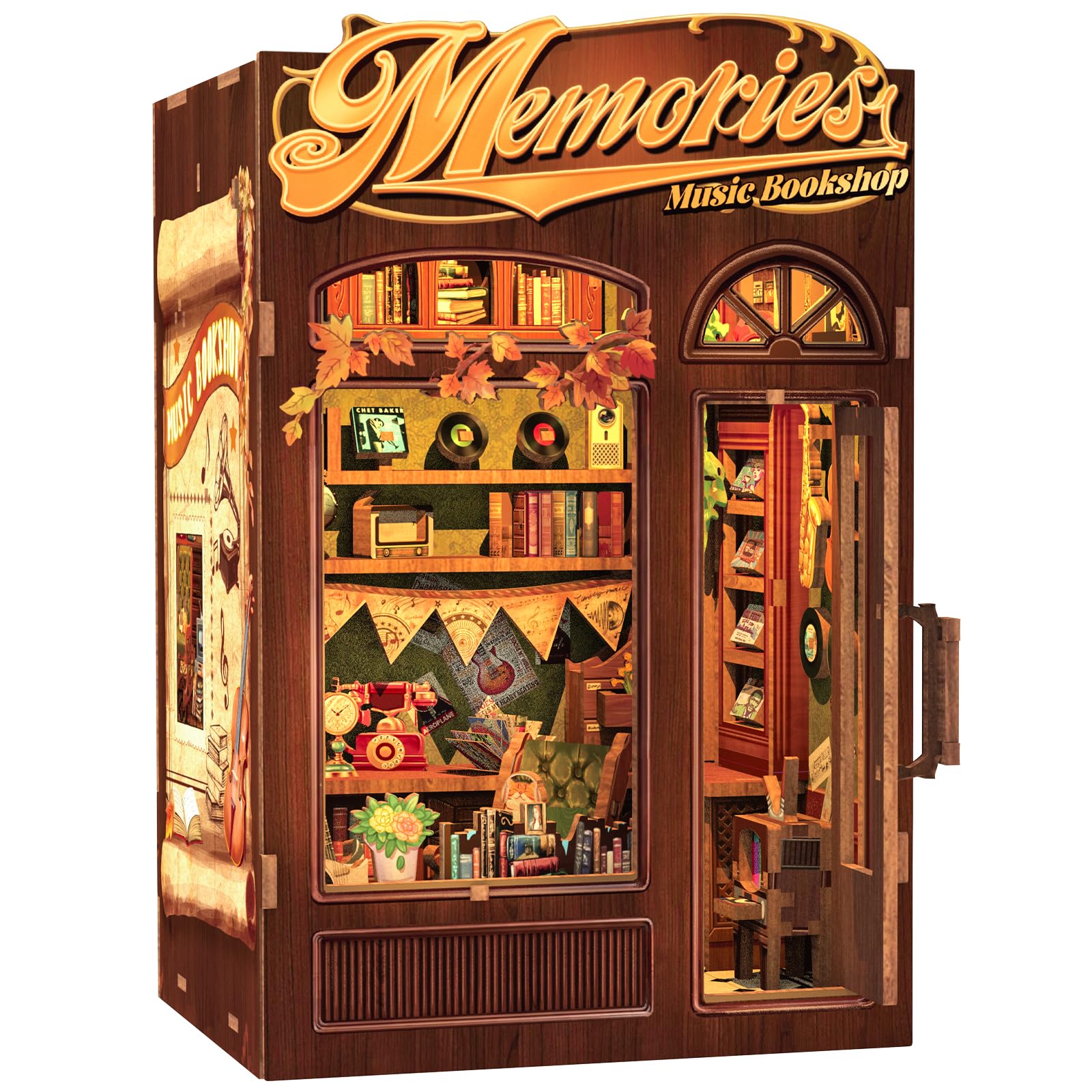 Cutefun DIY Case delle bambole Book Nook Model Kit, Reggilibri Scaffale Inserto Decorazione con Luce LED,Kit di Costruzione di Modellini in Legno per (Bookshop)