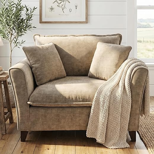 Merax 46.9 Inch Chenille Armchair, Luxury Oversized Accent Arm Chair with 2 Pillows, Modern Single Cloud Lounge Sofa Chair, Comfy Deep Seating for Office Apartment Living Room, Easy Assembly, Green