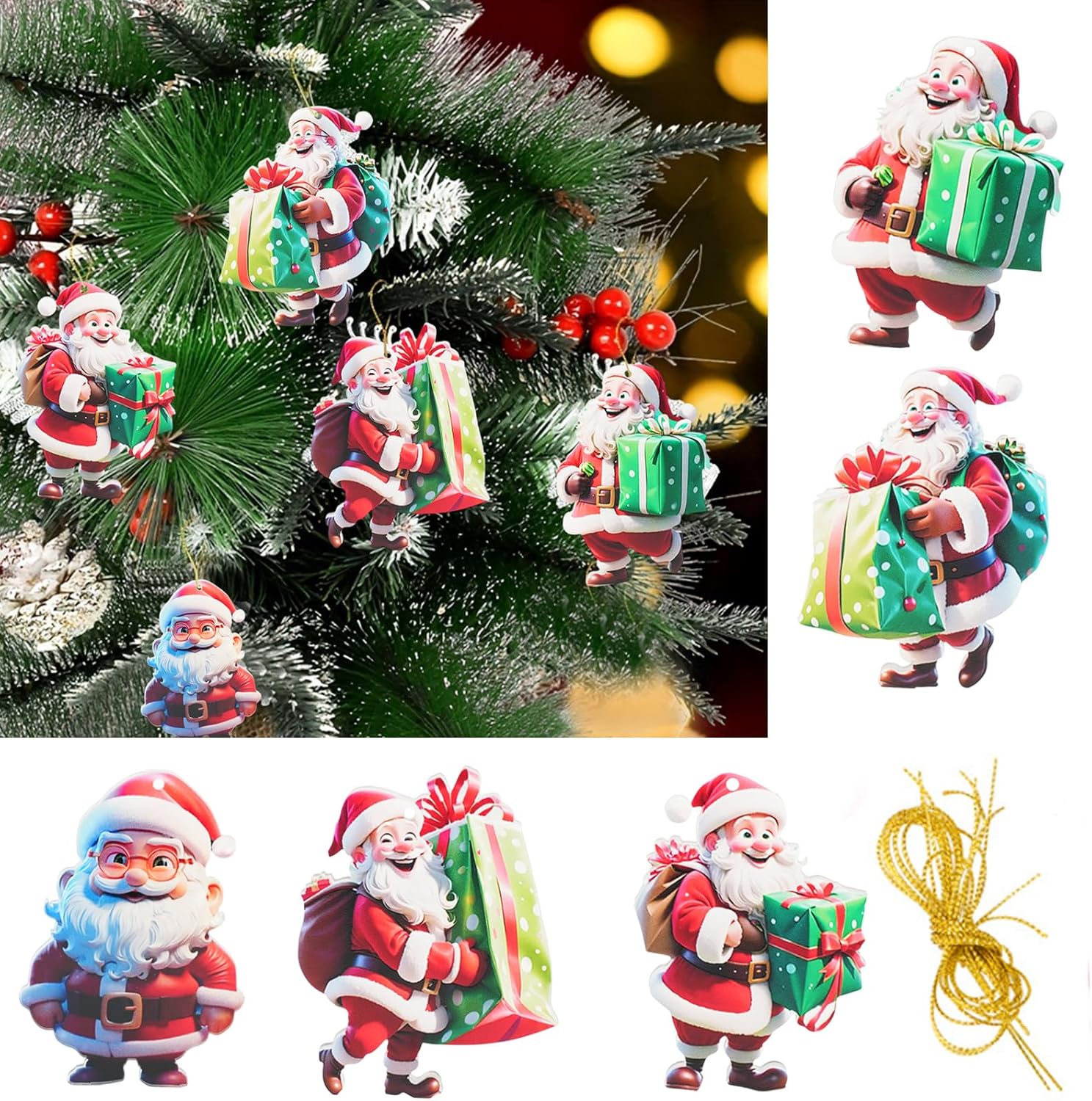 Santa Claus Ornaments 2025 Decoration Hanging Ornament, Acrylic Hanging Holiday Ornament Christmas Tree, Hanging Ornaments Christmas Decor Holiday Party Gifts (Santa Claus D) - Image 5
