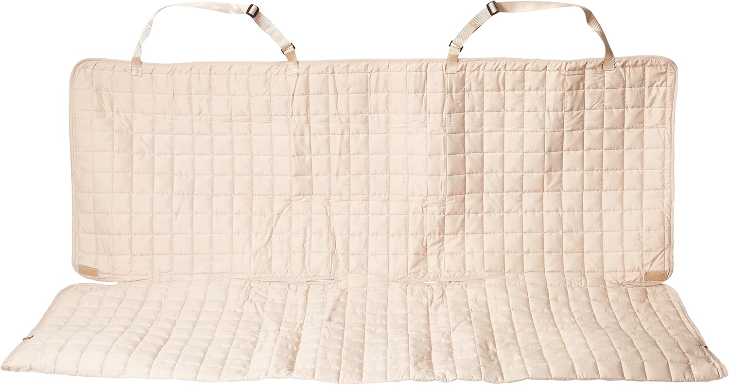Elegant Comfort Quilted%100 Waterproof Premium Quality Bench Car Seat Protector Cover (Entire Rear Seat) for Pets - Ties to Stop Slipping Off THE Bench, Beige