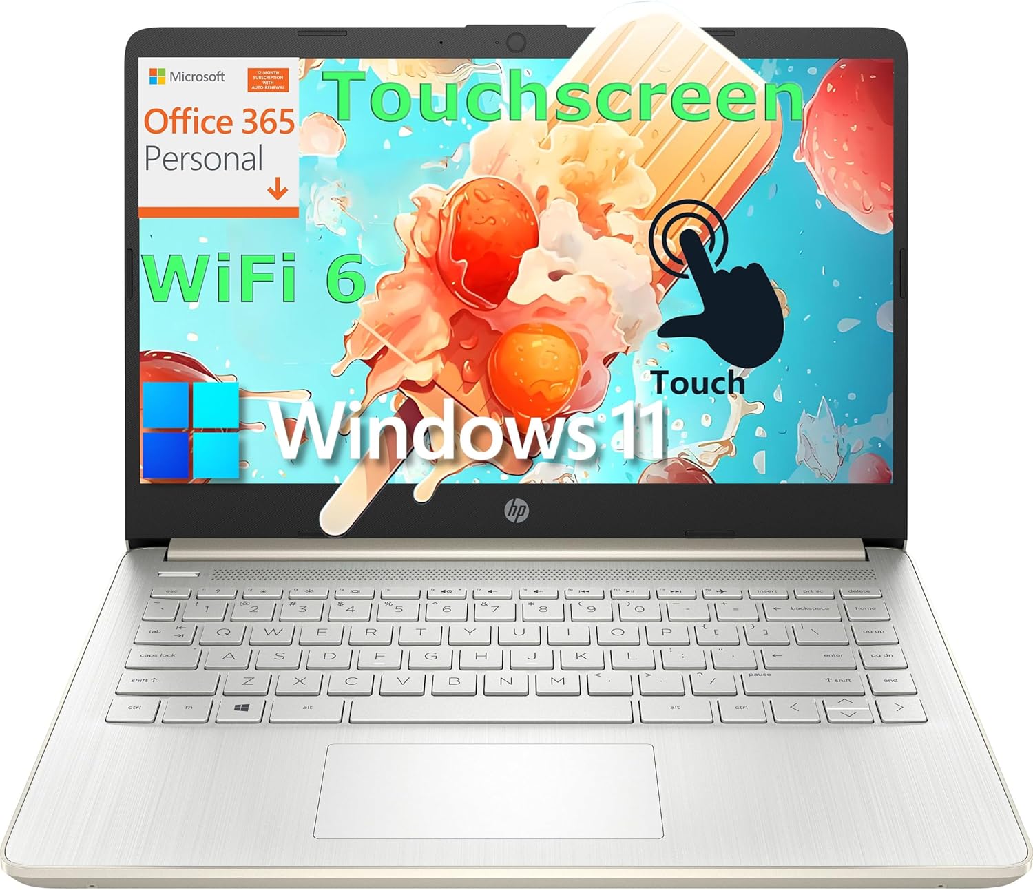 HP Touchscreen Laptop Computer for Home Student Study, 1-Year Office 365, 4GB DDR4 RAM, 64GB eMMC, Intel Processor, 14 inch Display, WiFi 6, Bluetooth, Type-C, Pale Gold, Windows 11 Home S HP Touchscreen Laptop Computer for Home Student Study, 1-Year Office 365, 4GB DDR4 RAM, 64GB eMMC, Intel Processor, 14 inch Display, WiFi 6, Bluetooth, Type-C, Pale Gold, Windows 11 Home S