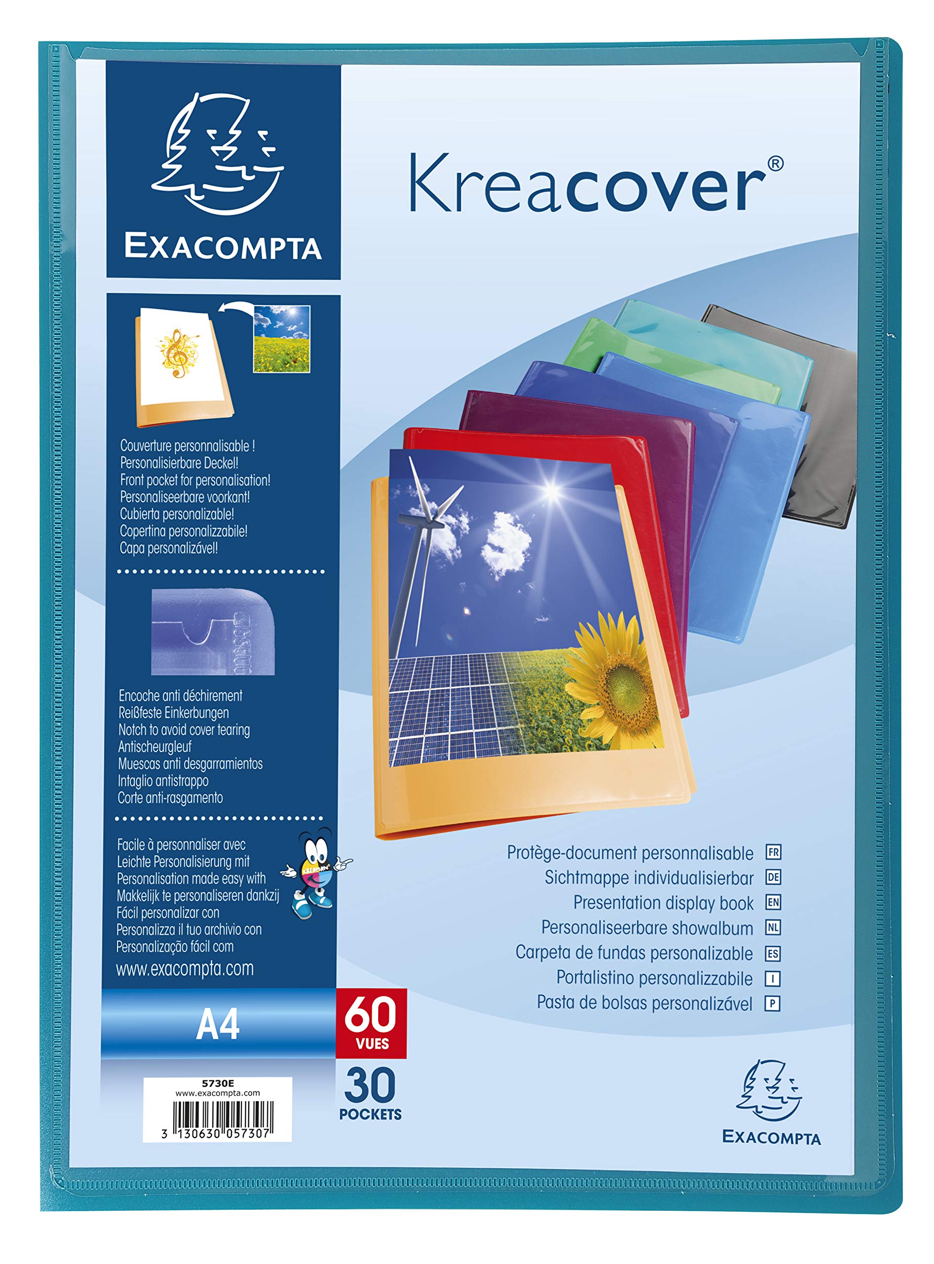 Exacompta 5730E 12er Pack Sichtmappe KeaCover aus Kunststoff DIN A4 mit 30 Klarsichthüllen, 60 Sichten, perfekt für die Schule und das Büro Aktenhülle, Prospekthülle, farbig sortiert