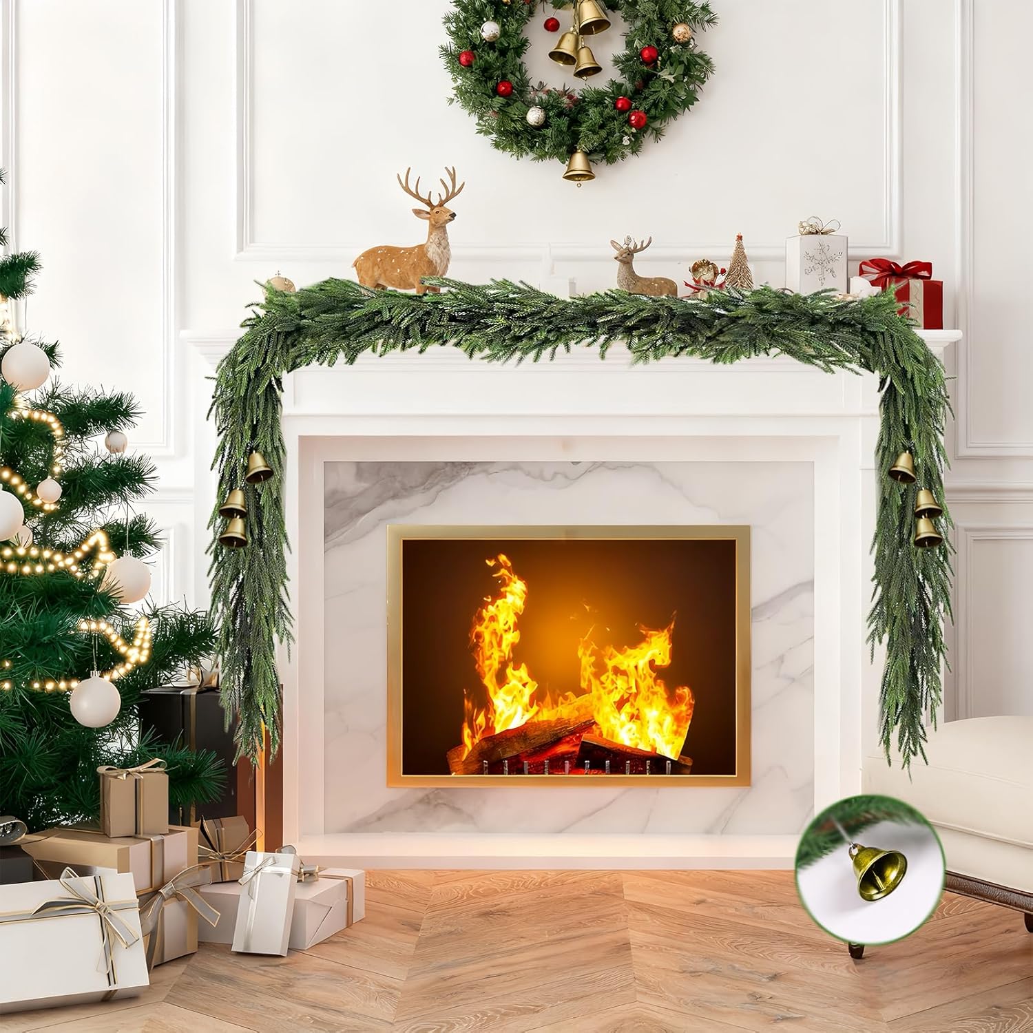 Guirnalda de Navidad de pino Norfolk artificial para decoración de Navidad para interiores de tacto real, guirnalda de cedro de invierno con