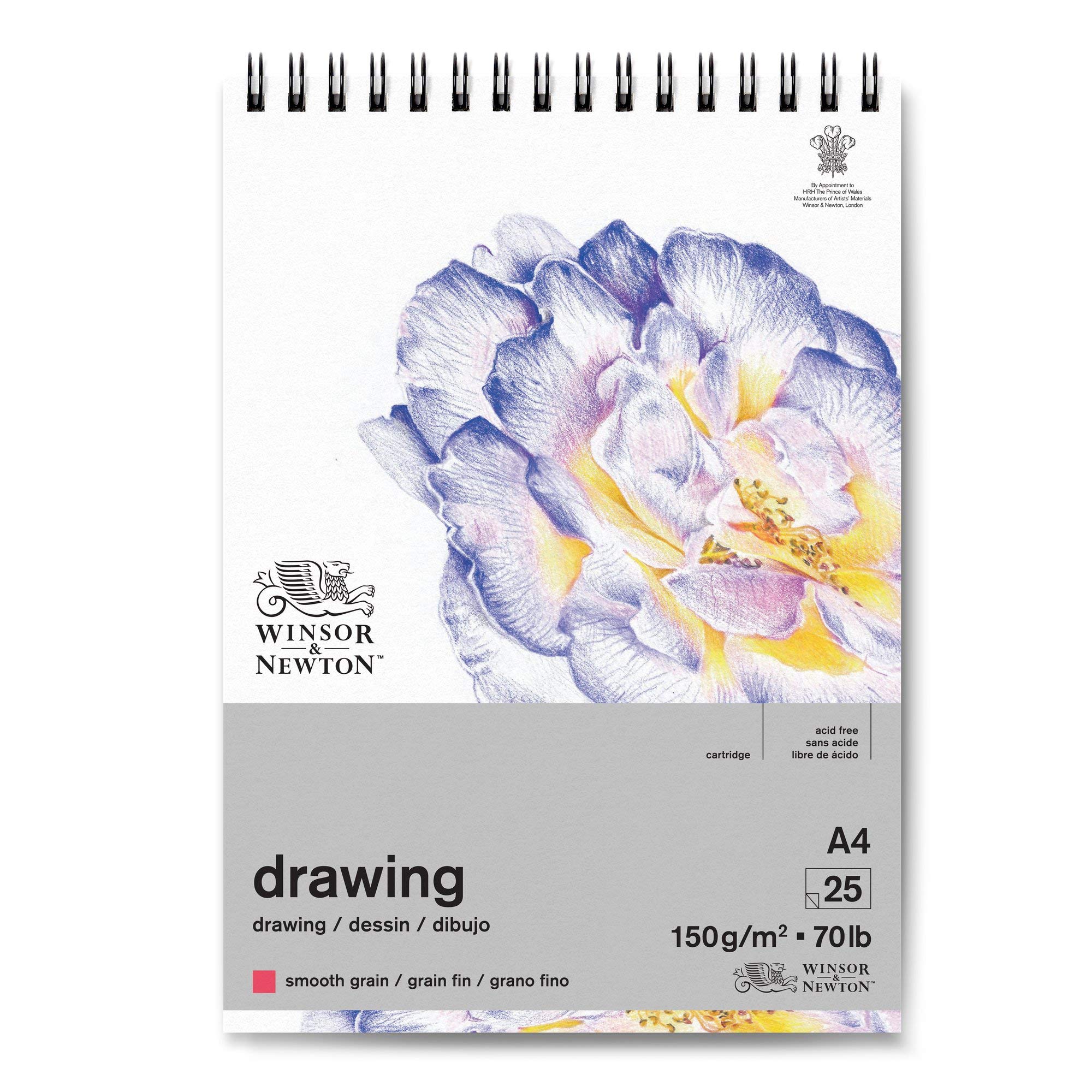 Winsor and Newton 6691002 Drawing Smooth Spiral Pad, A4 Size, 25 Sheet, 150gsm, Pack of 6