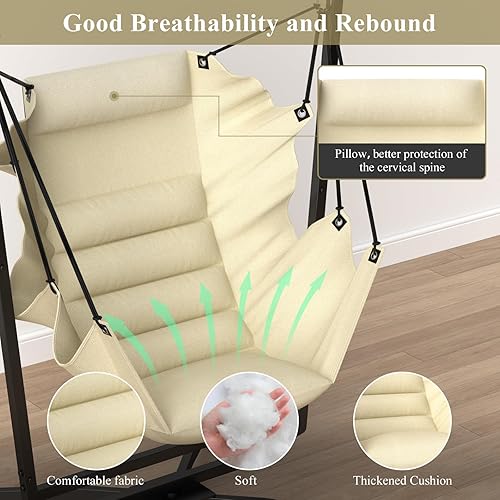 Miniatura 4 de MICEPLAY Hamaca giratoria de 360 con soporte, cómoda silla colgante con cojines (capacidad de 400 libras) para uso en interiores y exteriores,