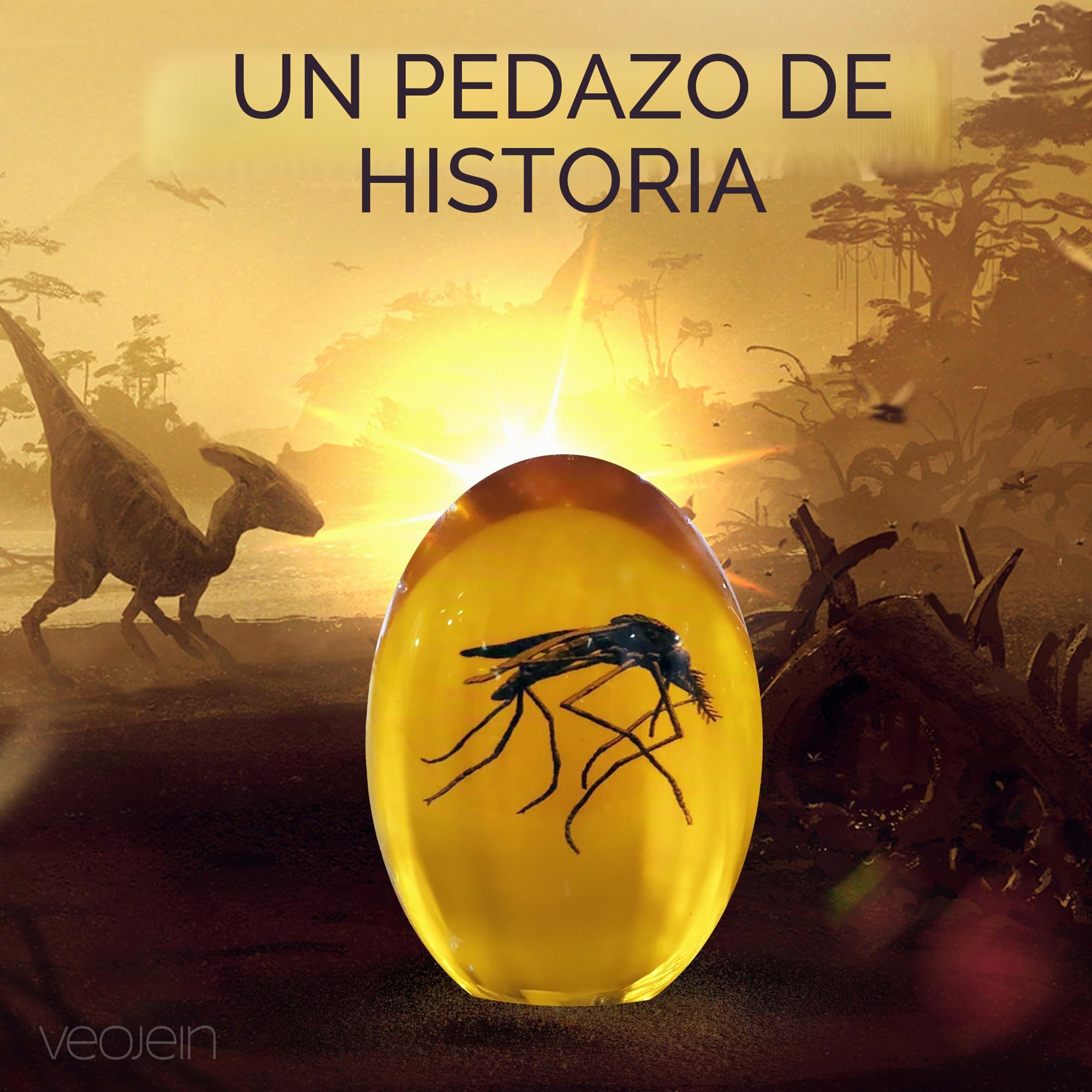 VEOJEIN Mosquito jurásico en ámbar | Insecto 2D detallado Recubierto de Resina Duradera coleccionistas y entusiastas | Pisapapeles, Efecto Envejecido, Adorno de Escritorio