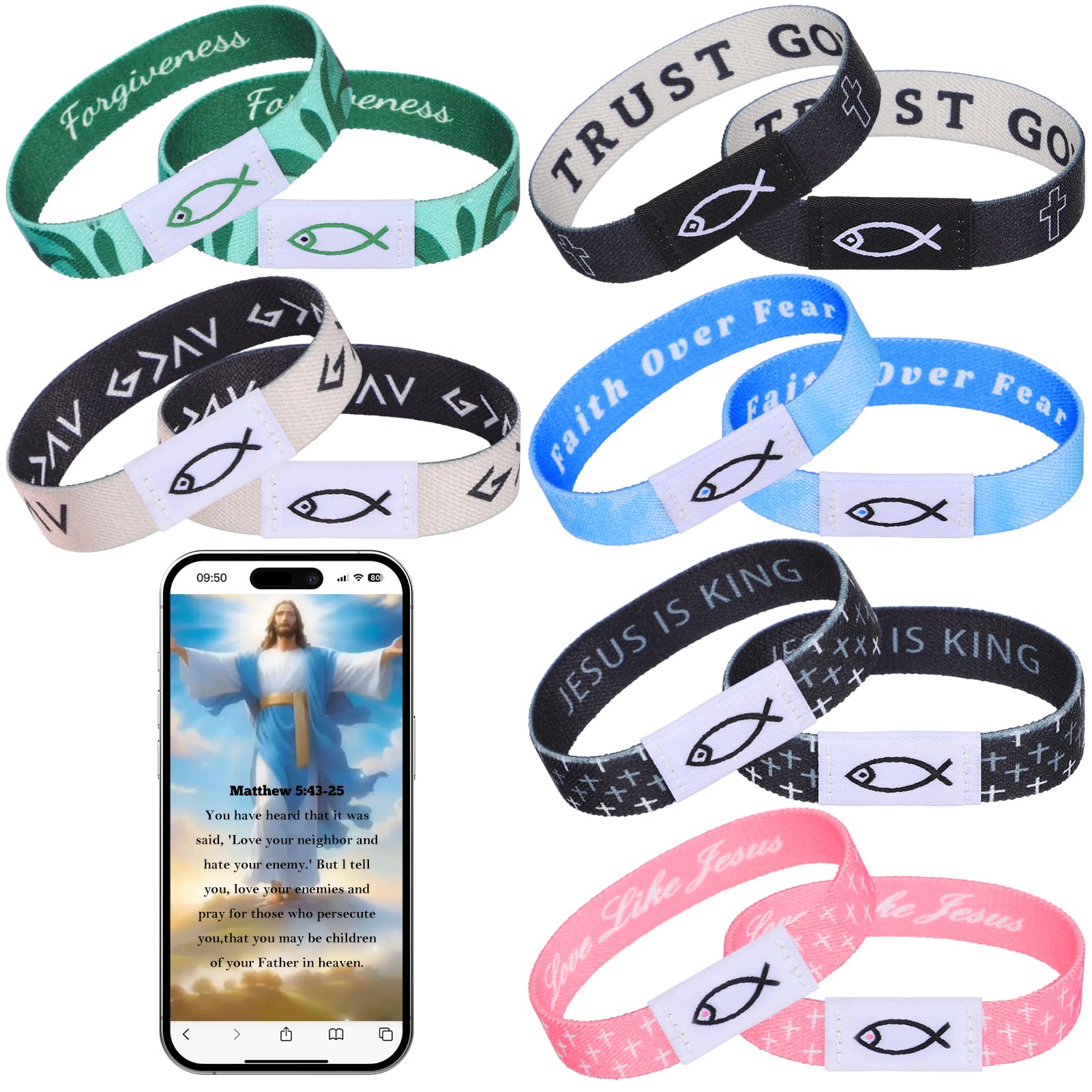 LPPROTECTOR 6 Pack Daily Bible Verse Bracelets with NFC, Prayer Hope Wearable Bible Bracelets, Christian Inspirational Religious Gifts for Teens, Men