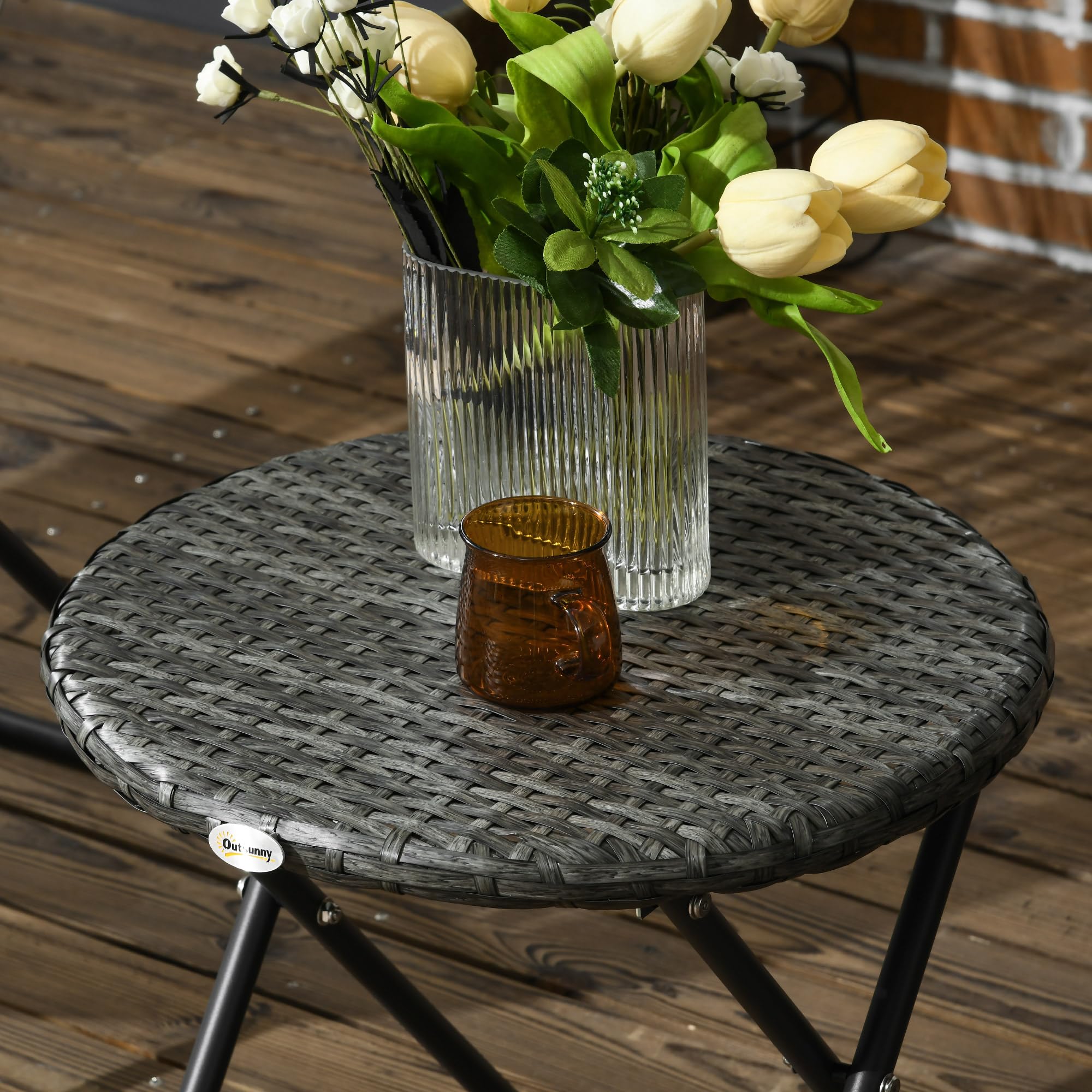 Outsunny Salon de Jardin extérieur résine Ensemble Table et chaises 2 Personnes Pliables Acier Gris