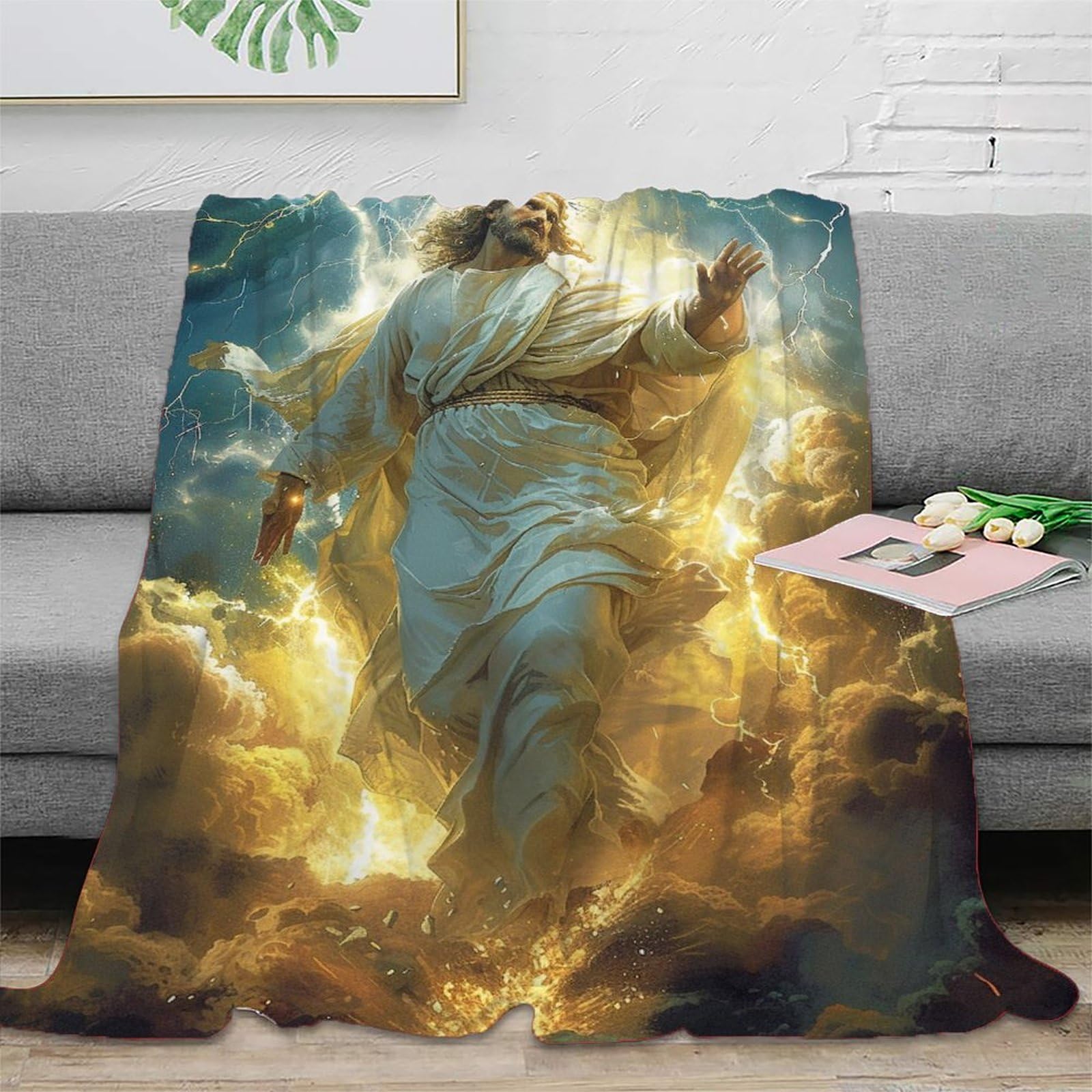 DHBANEIOK Mythical Jesus Theme Blanket Stylishbed Blanket 3D Printed Bedding Decorative Super Soft Warm Bed Blanket for Sofa Couch Chair Adult Kids 80x90inch(200x230cm)