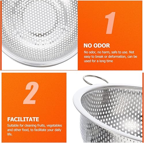 Miniatura 5 de Kichvoe Colador de acero inoxidable microperforado Metal Colador de alimentos Cesta de malla Red de arroz vegetal Cuenco de lavado con asa para