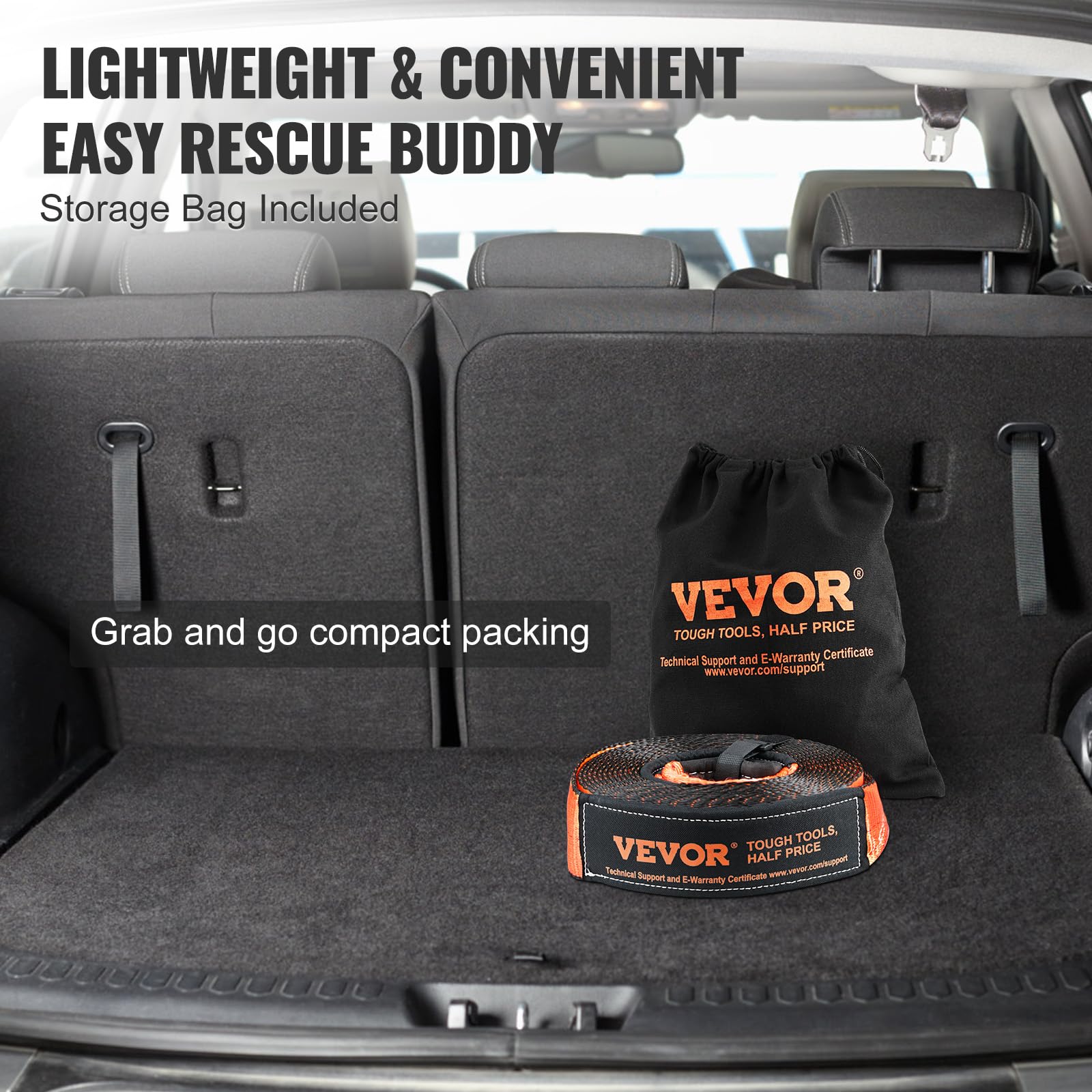VEVOR Kit di recupero fuoristrada, 3" x 30', cinghia di traino da 30.000 libbre, anello a D da 44.092 libbre, ricevitore grillo e borsa di stoccaggio, per ATV, Jeep, veicoli fuoristrada, camion