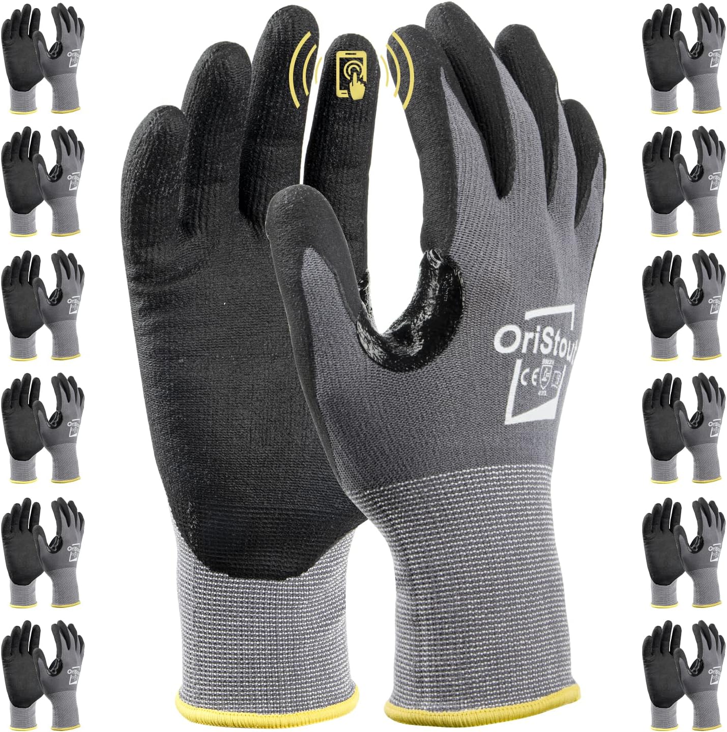 OriStout Work Gloves with MicroFoam Nitrile Coating and Reinforced Thumb, 4 Pairs, Good Grip in Conditions Like Construction, Mechanic, Warehouse, X-Small: Tools & Home Improvement