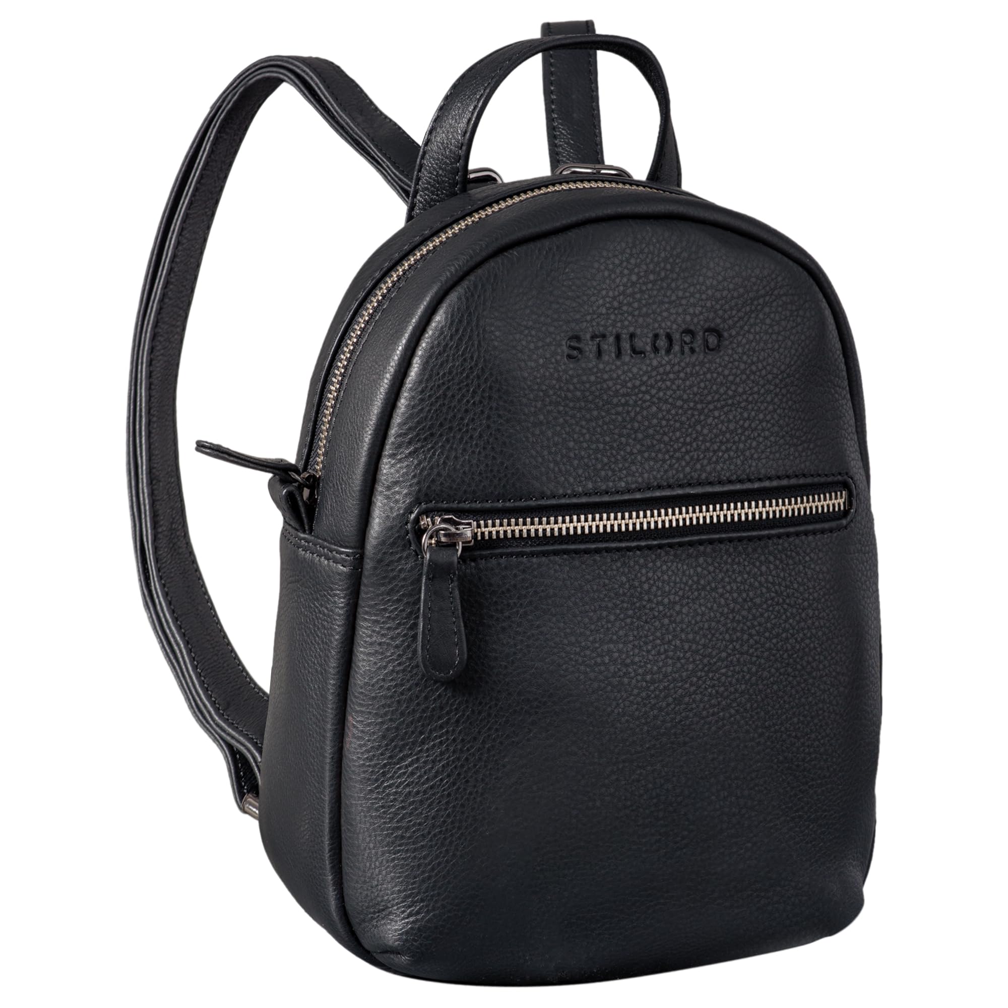 STILORD Lola Mini Daypack Damen Lederrucksack Cityrucksack Kleiner Tagesrucksack Rucksack Tasche für Frauen XS Stadtrucksack aus Echtem Leder Farbe:schwarz