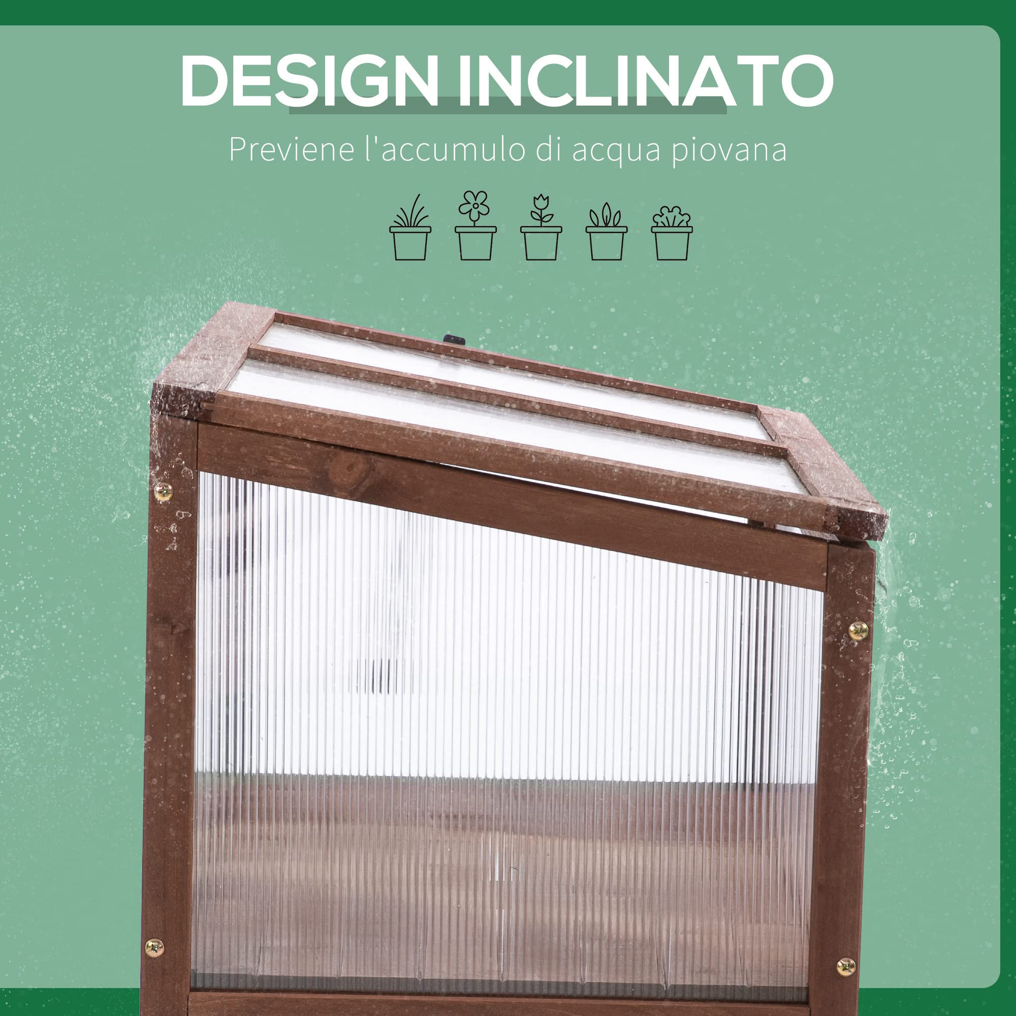 Outsunny Mini Serra da Giardino Letto per Orto Rialzato per Piante Struttura in Legno e Policarbonato con Tetto Apribile e Inclinato, 90x50x93cm