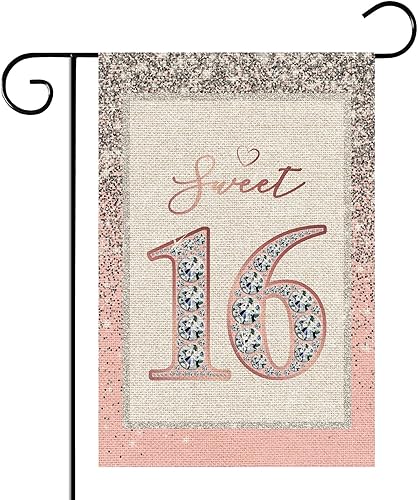 WeBenison Bandera de jardĂn con texto en inglĂ©s Sweet 16 Letrero de jardĂn para casa de cumpleaños 16 16 aniversario de boda, decoraciĂłn de WeBenison Bandera de jardĂn con texto en inglĂ©s Sweet 16 Letrero de jardĂn para casa de cumpleaños 16 16 aniversario de boda, decoraciĂłn de