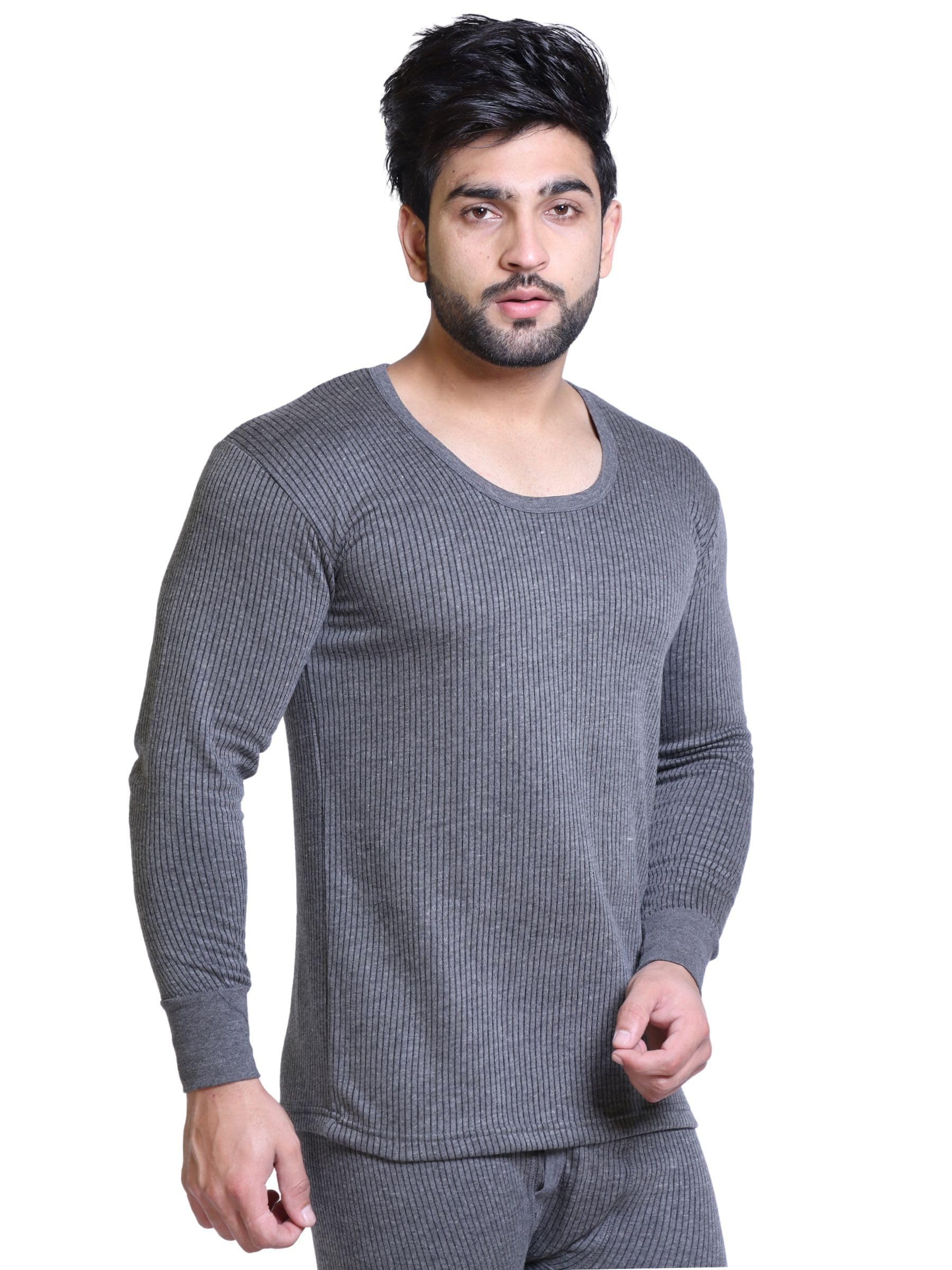 axys Men's R Neck Full Sleeves Cotton Thermal Top Wear | Winter Innerwear for Men | Ultra Soft | Body Warmer, Light Weight | Base Layer Warm for Cold Weather (Dark Grey, 110/3XL)-picture-10