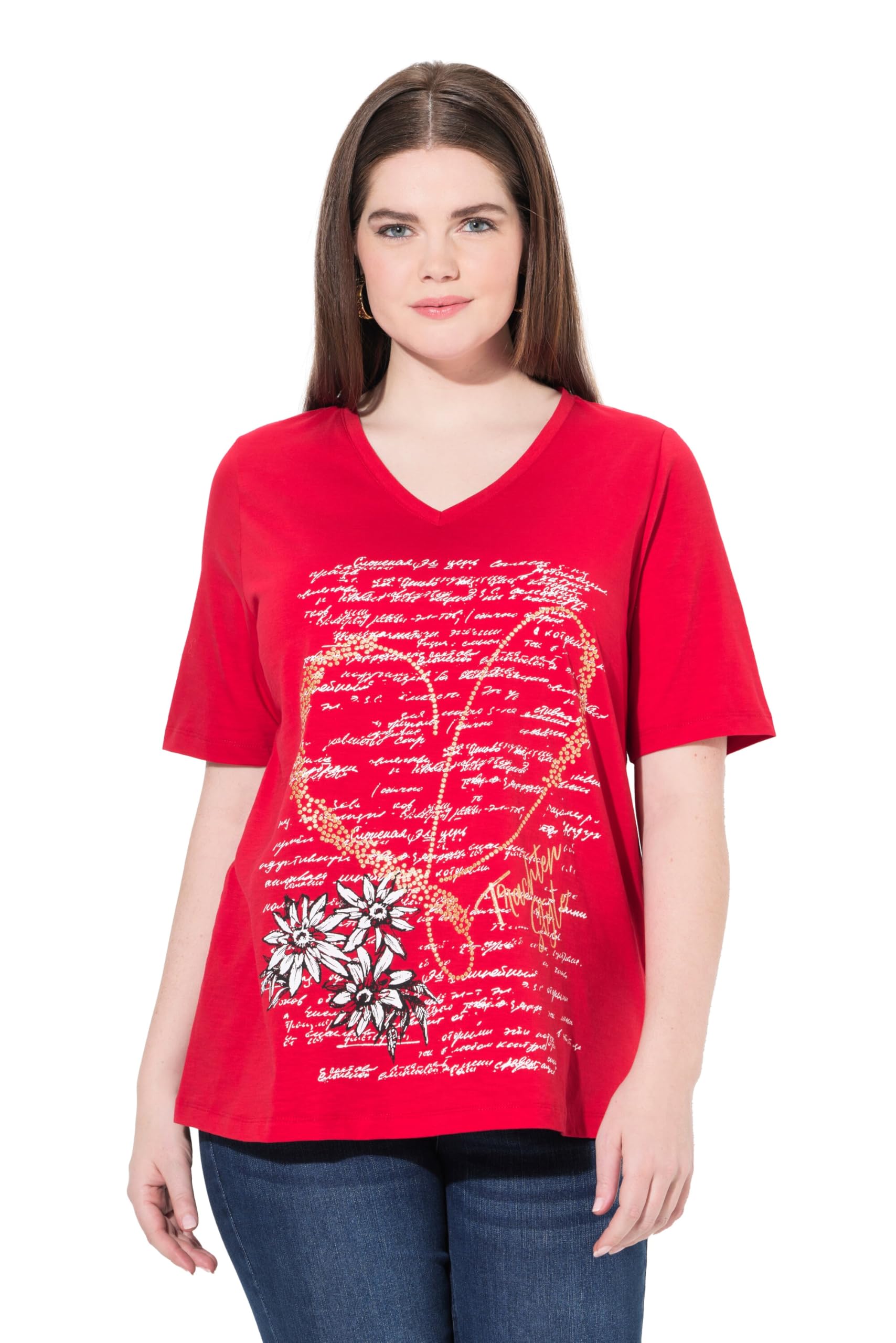 Ulla Popken Damen große Größen Übergrößen Plus Size T-Shirt, Trachtenmotiv, Classic, Rundhals, Halbarm 840720