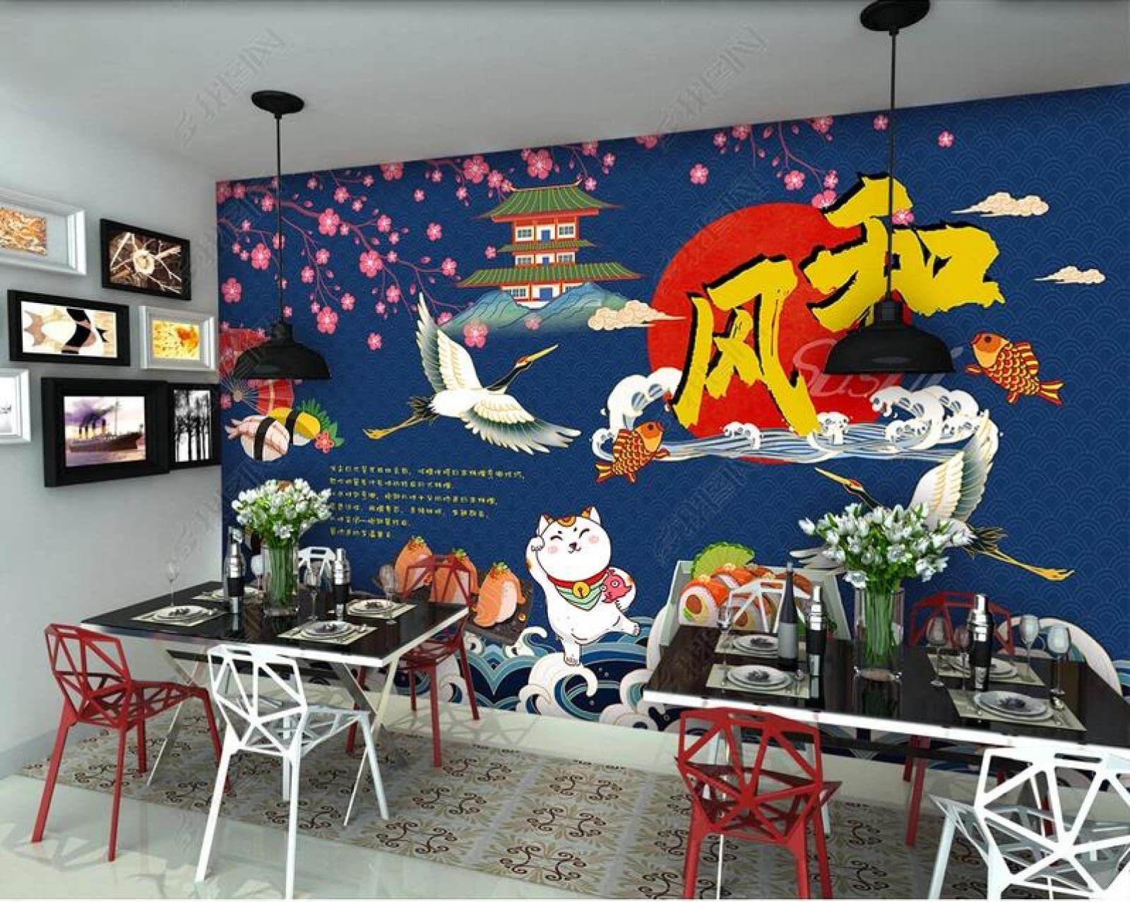 SALEPUSHCustom 3D Wallpaper Mural The Background Wall of Blues Hefeng Cuisine Tooling-300Cmx210Cm