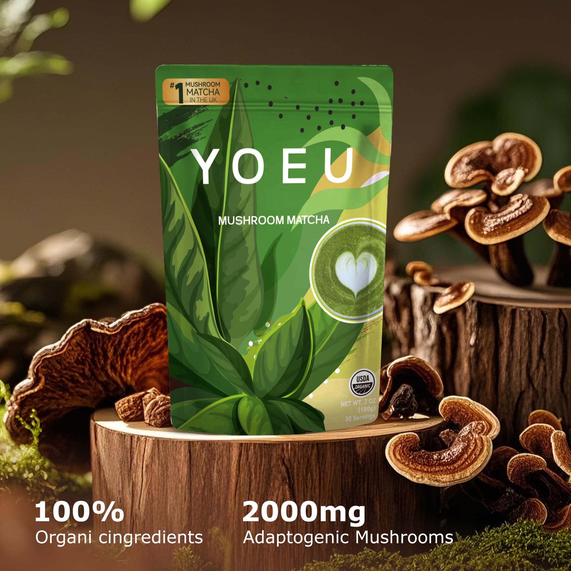 180g Organic Matcha Mushroom Powder Japanese Matcha 12 Natural Ingredients Instant Coffee Latte Powder Coffee Alternative — view 5