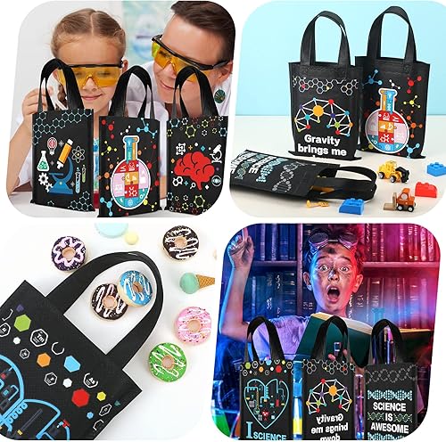 Miniatura 5 de Ferraycle 24 bolsas de recuerdo de fiesta de ciencia para camiones, bolsas de regalo no tejidas para fiestas de cumpleaños para niños (color oscuro,