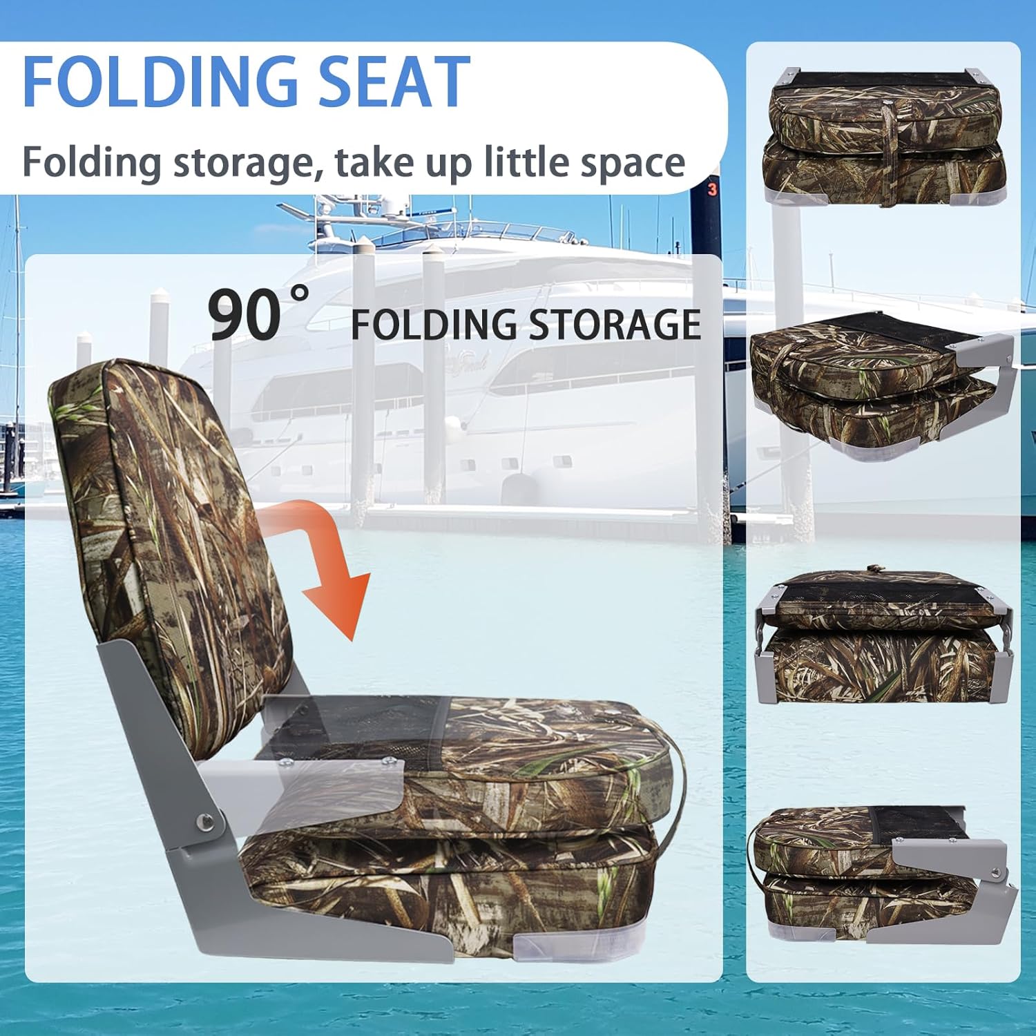 Boat Seats 2 Pack Clearance Low Back, Folding Premium Bass/Jon/Pontoon Boat Chairs, Fishing Swivel Boat Seat (Camo)