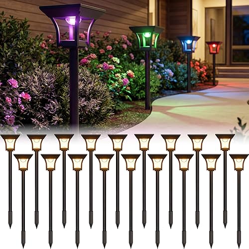 Miniatura 13 de CINOTON - Luces solares para caminos exteriores 2 en 1 con 4 modos de iluminación, luces LED impermeables IP65 con energía solar para pared, jardín