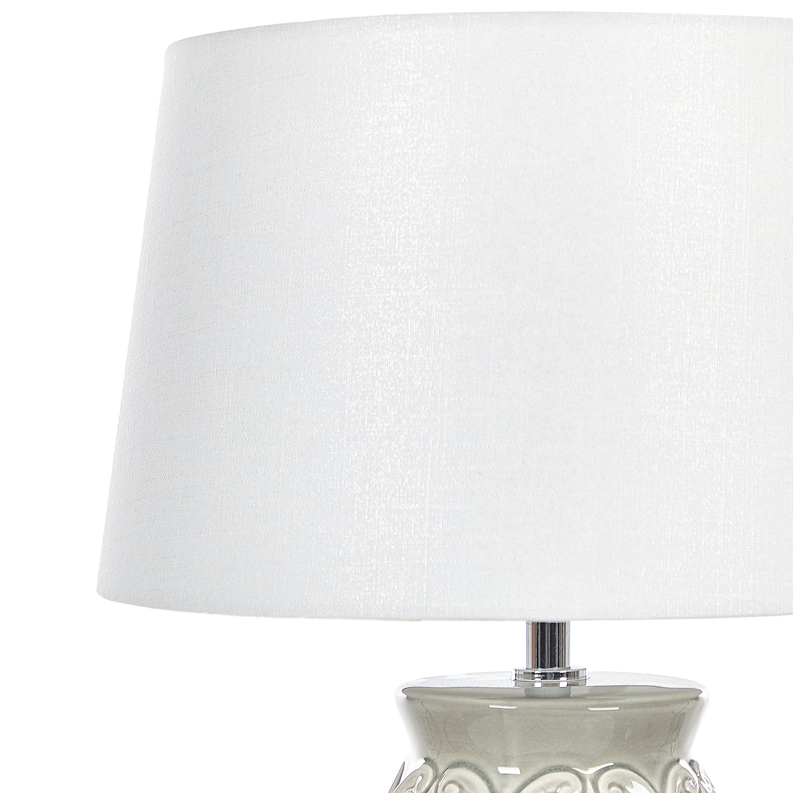 Beliani Tischlampe 48 cm Keramik grau Stoffschirm weiß Kabel mit Schalter Antik Khoper