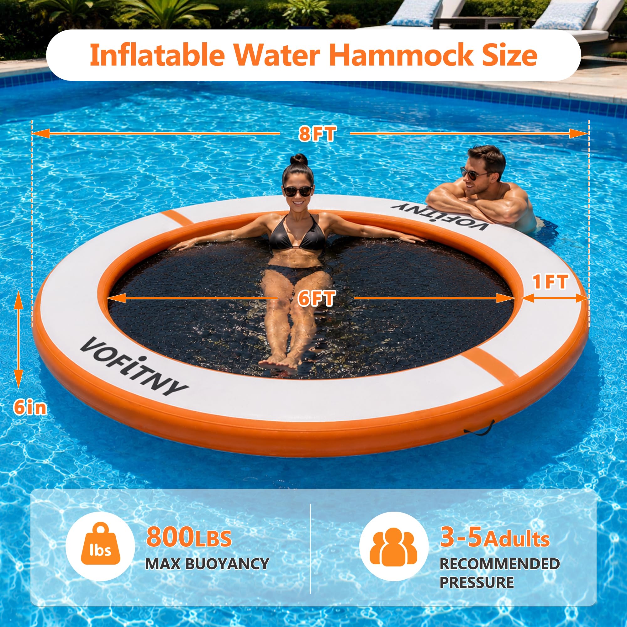 VOFiTNY Amaca gonfiabile ad acqua, resistente, galleggiante, zattera, per adulti, con anello galleggiante rotondo, per lago, piscina, spiaggia, oceano