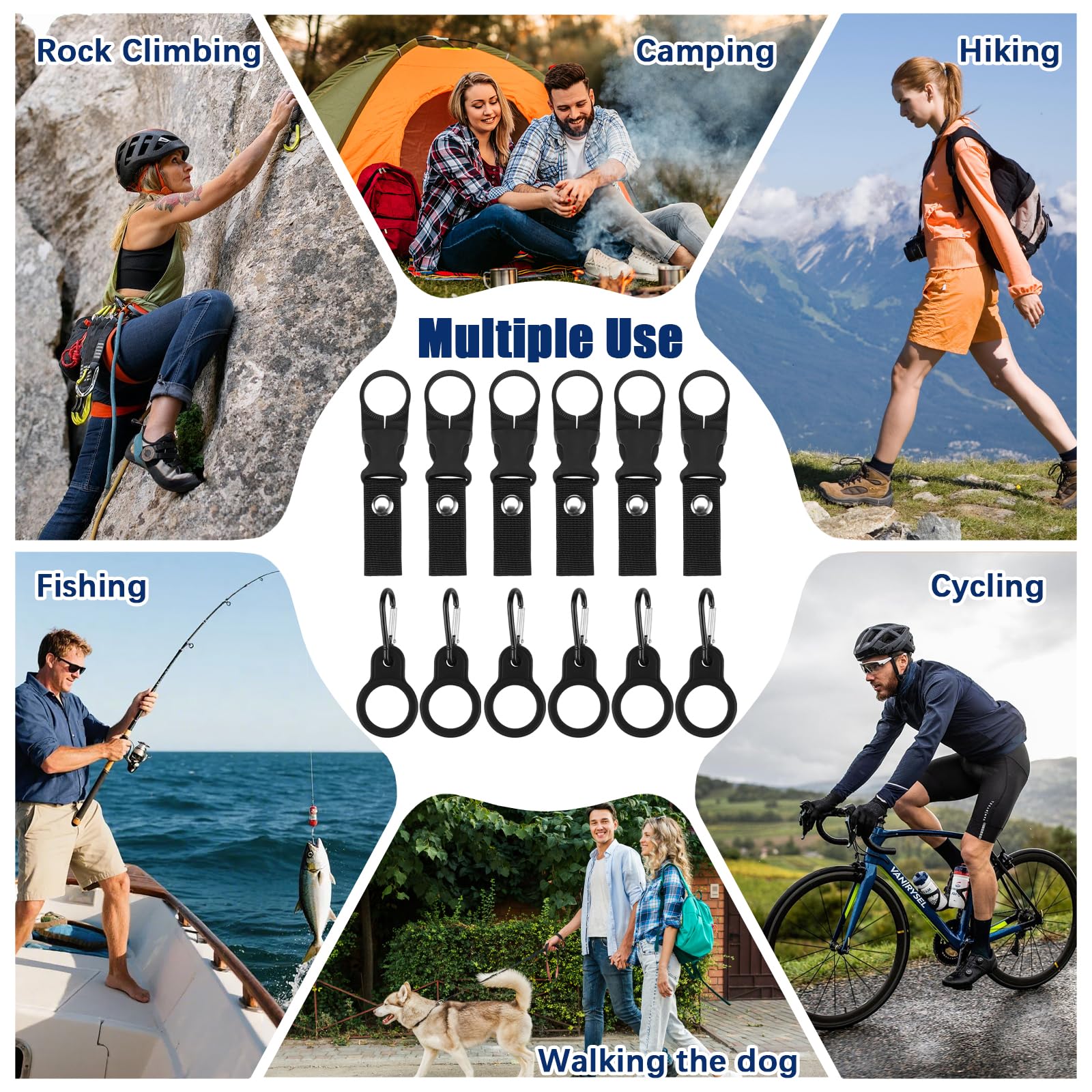 12 Pezzi Portaborraccia a Clip Nero Clip Porta Bottiglia d'Acqua con Clip per Cintura Moschettone per Borraccia Portabottiglie per Campeggio Escursioni attività all'Aperto