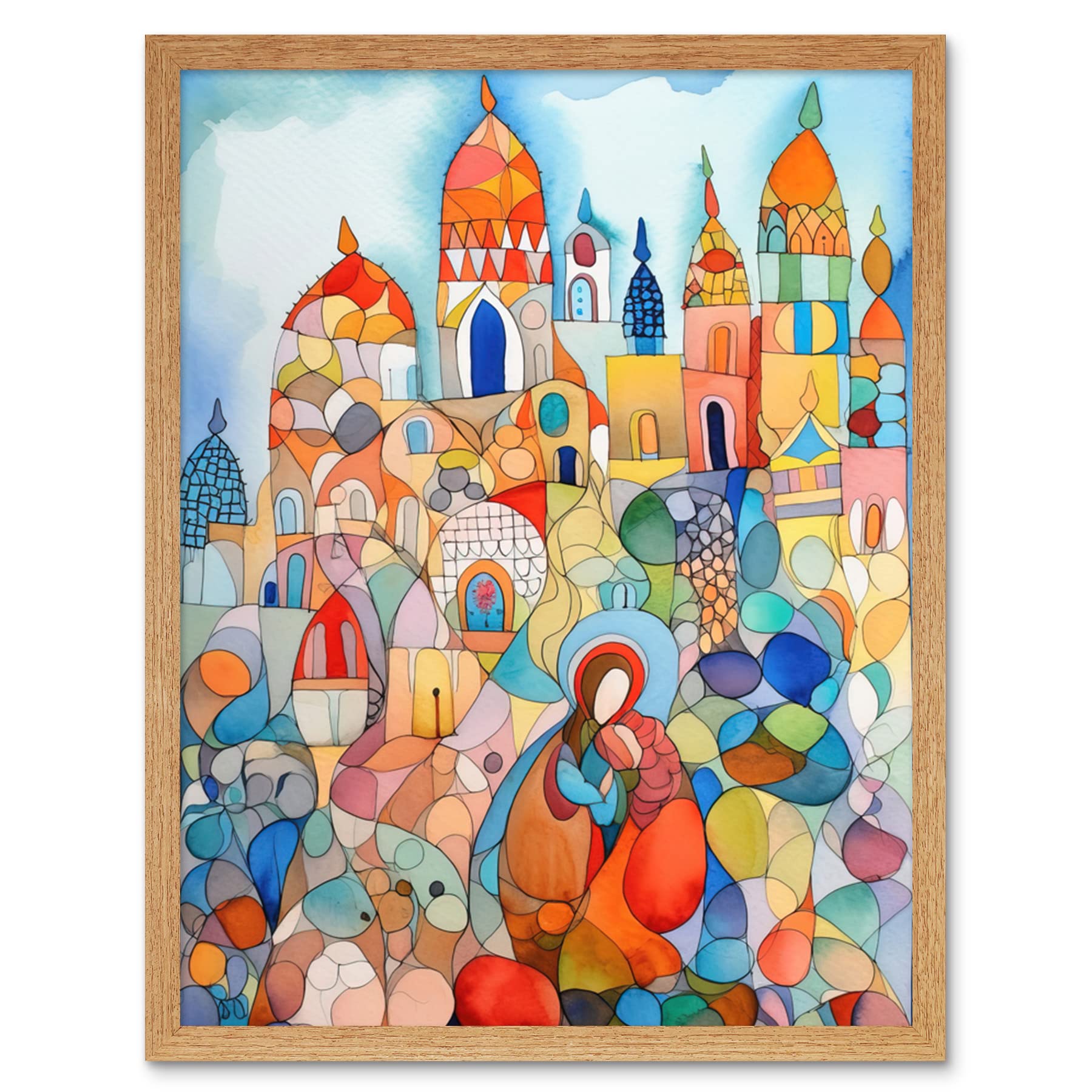 Artery8 Abstract Moroccan Cityscape Folk Art Artwork Framed Wall Art Print 9X7 Inch