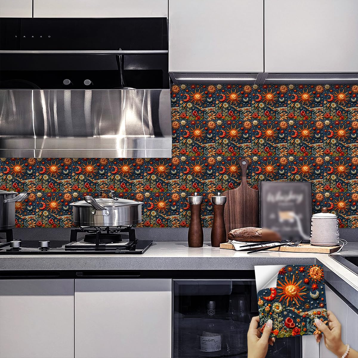 Tile Stickers， Self Adhesive Wall Tiles,DIY Peel and Stick, Floor Tile for Kitchen 10 PC(10 PC(10x10cm))