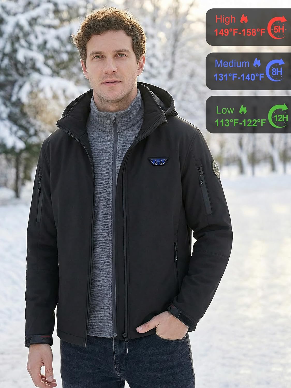 21-Zone Heated Jacket for Men with 20000mah Battery Pack, Soft Shell Winter Coat for Hiking Skiing Outdoor Activities - Image 2