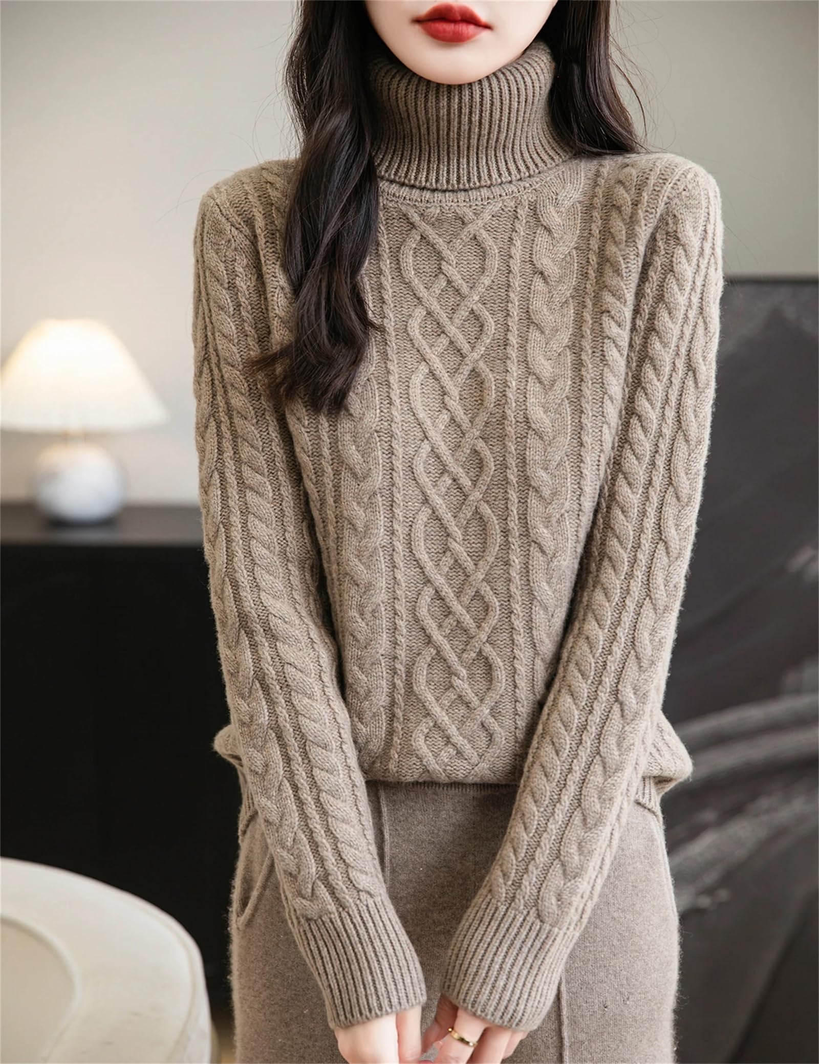 Pullover für Damen, Wolle, Herbst, Winter, Rollkragen-Top, warm, langärmelig, Strickpullover, Pullover-Oberteil