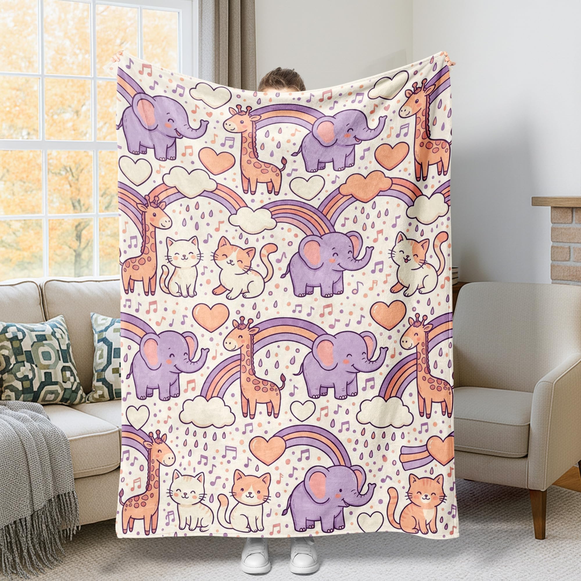 Couverture légère girafe et éléphant plaid lit et sofa grand format
