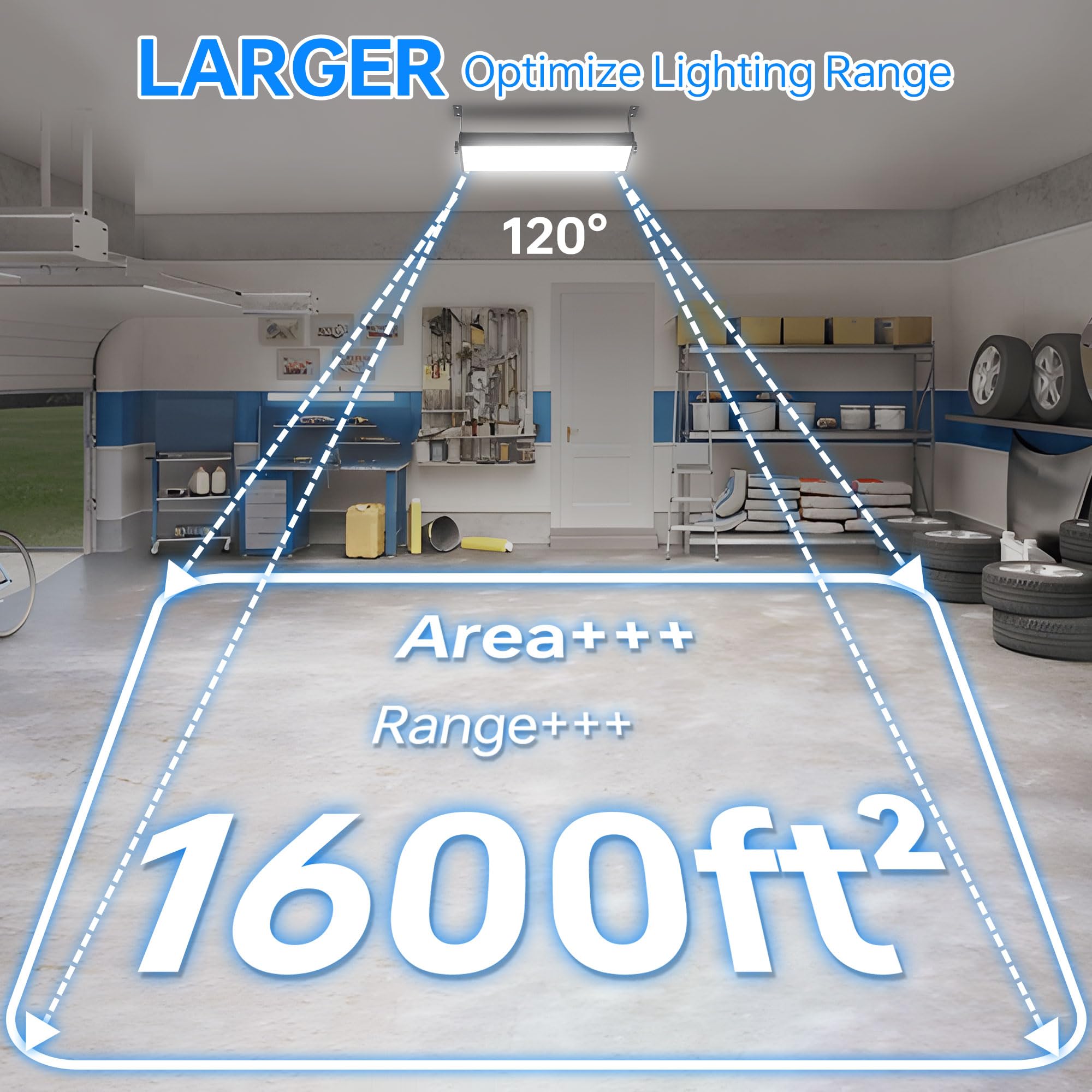 150W LED Shop Light 18000LM 6000K Daylight White Super Brighter IP66 Waterproof Garage Light with 10 FT Cord — view 3