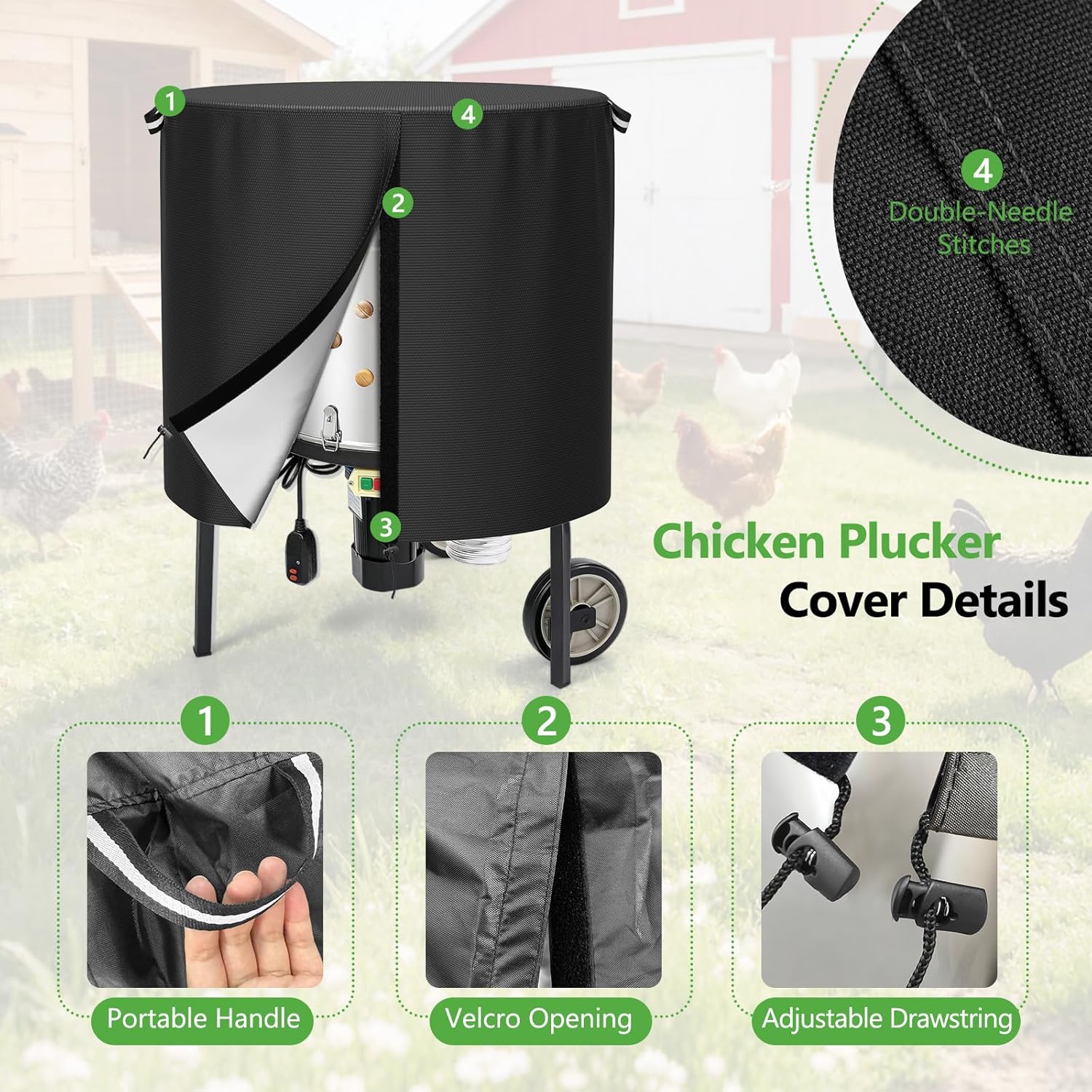 Chicken Plucker Cover, Fits 20" Drum Plucker, Waterproof Heavy Duty Oxford Chicken Plucker Machine Cover, Compatible with SuperHandy, VEVOR, Yardbird and Kitchener